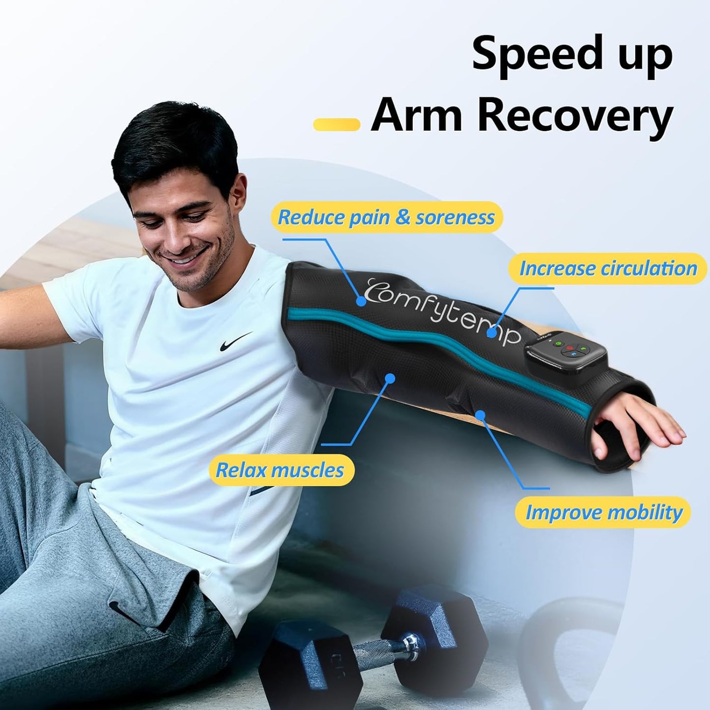 Comfytemp Air Compression Therapy Device K1065, Cordless Full Arm Massager for Circulation and Pain Relief, Portable Massage Sleeve for Wrist, Hand, Forearm