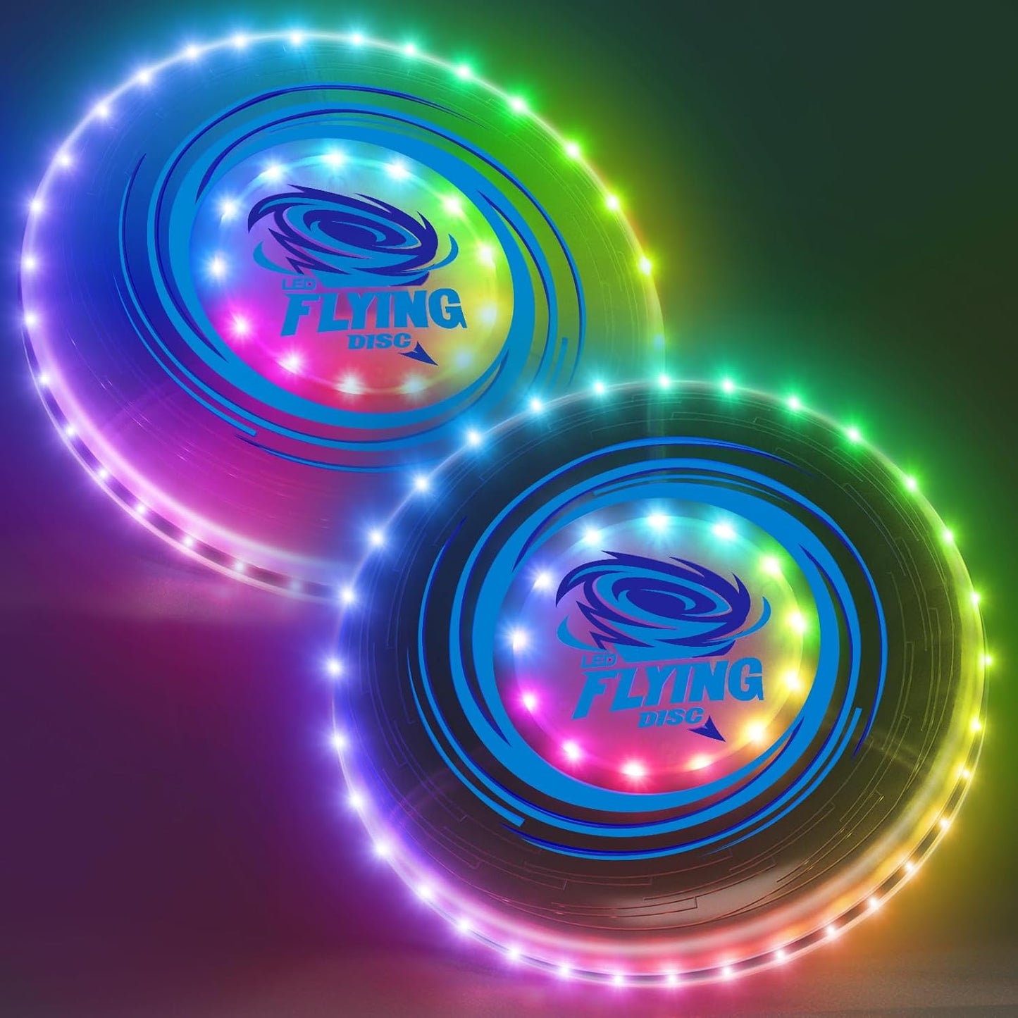2 Pack Light up Flying Discs for Kids, 45 LEDs, 14 Lighting Modes, Rechargeable Glow in The Dark Flying Ring for Beach, Camping, Outdoor Game, Sport Toys for Teens Boys Adult
