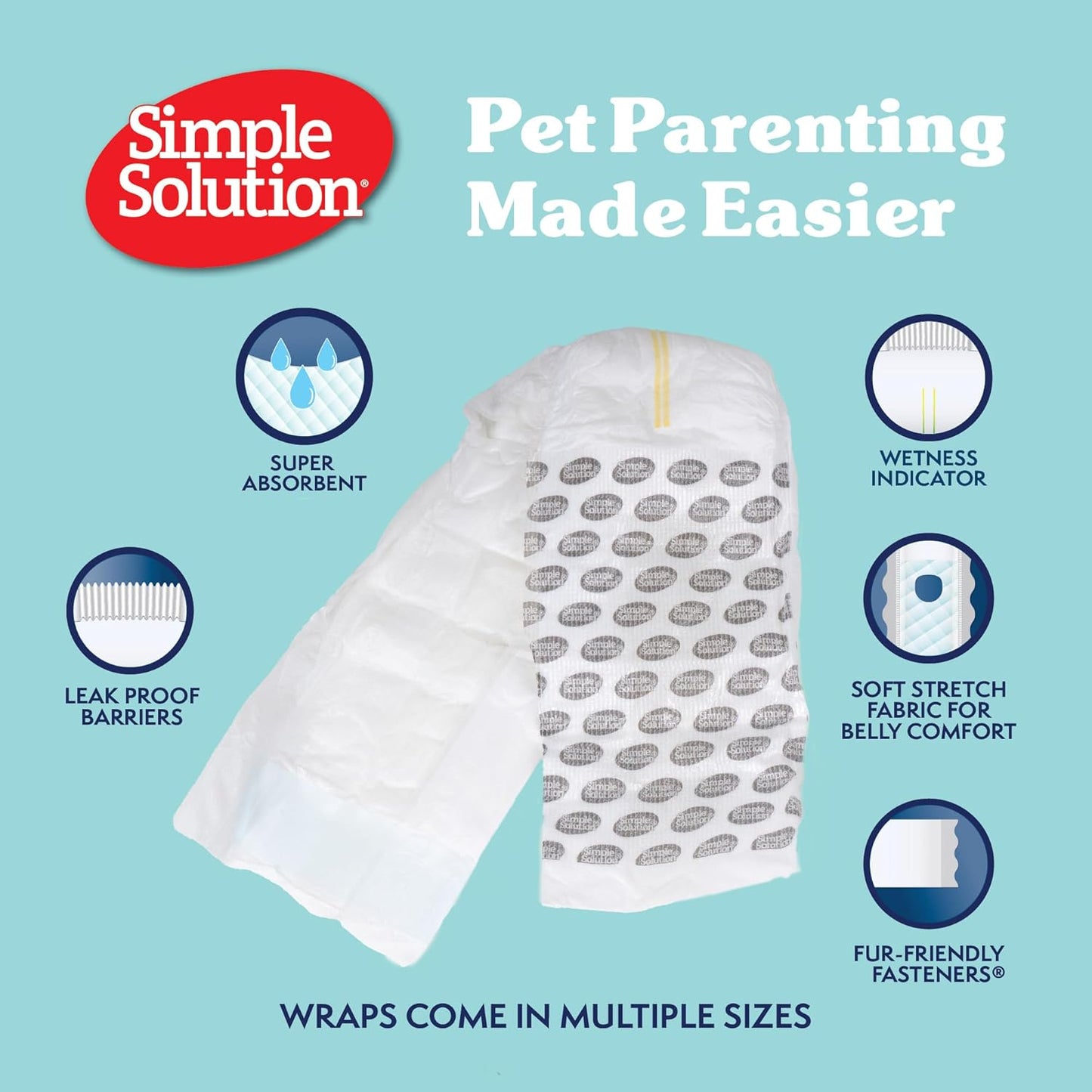 Simple Solution Disposable Male Wraps, Absorbent Leak Proof Belly Bands for Dogs, Incontinence Aid, Puppy Training, Marking Control, and Travel Protection, Toy Dogs, 9–14 Inch Waist, 30 Count