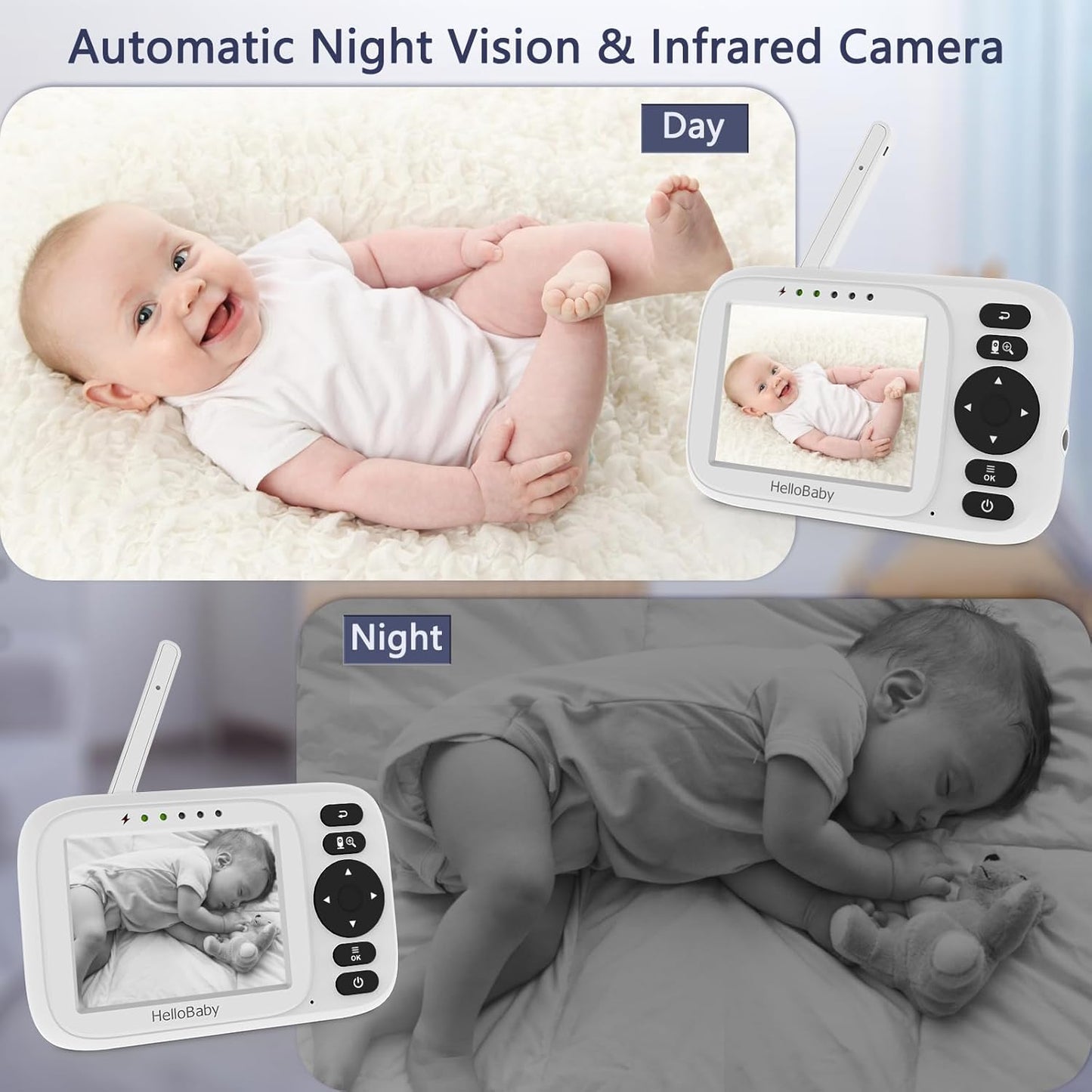 HelloBaby Baby Monitor with Camera and Audio - 3.2” IPS Screen,USB Cable,No WiFi,Manual Baby Camera Adjustment,Night Vision,ECO Mode, 1000ft Range | Portable for Travel,Mom,Pet, Elderly | Model HB2438
