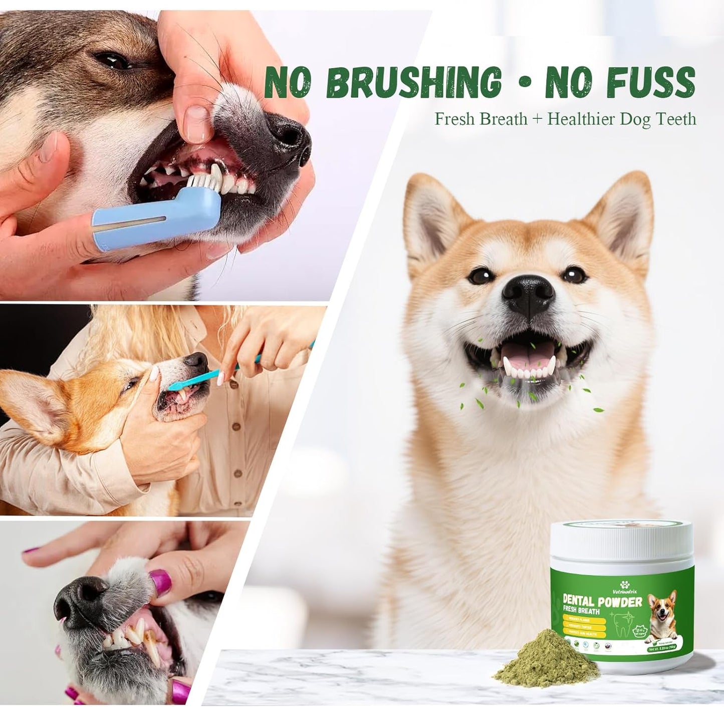 Dog Teeth Cleaning Powder, Dog Dental Powder for Teeth Cleaning and Dog Breath Fresh for Dogs with Probiotic & Tartar Remover, Plaque Off Dog Tooth Cleaning 150g