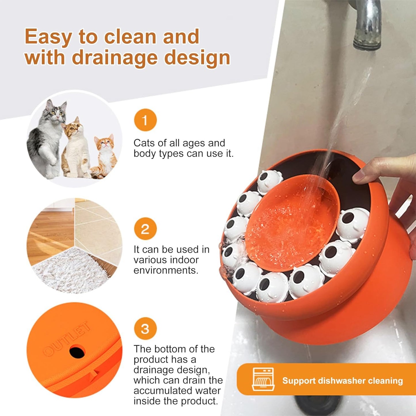 Interactive Cat Puzzle Feeder Bowl – Slow Feed Toy for Cats – Healthy Eating – BPA-Free, Easy to Clean, Anti-Slip Base (Orange)