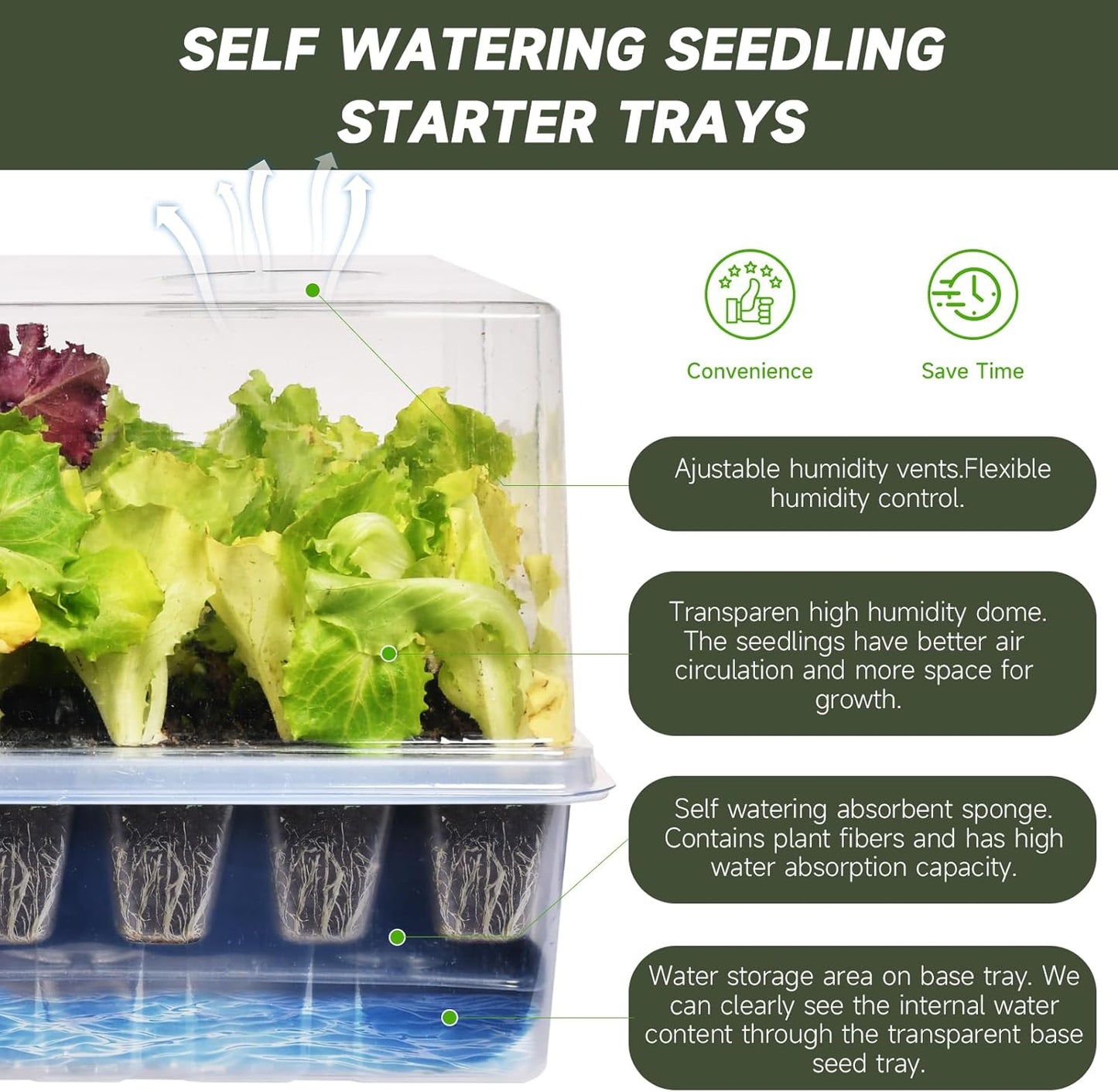 Self-Watering Seed Starter Tray, Seed Starter Kit Self Water, Germination Trays for Seed Starting with High Humidity Domes (Tray, 120 Cells)