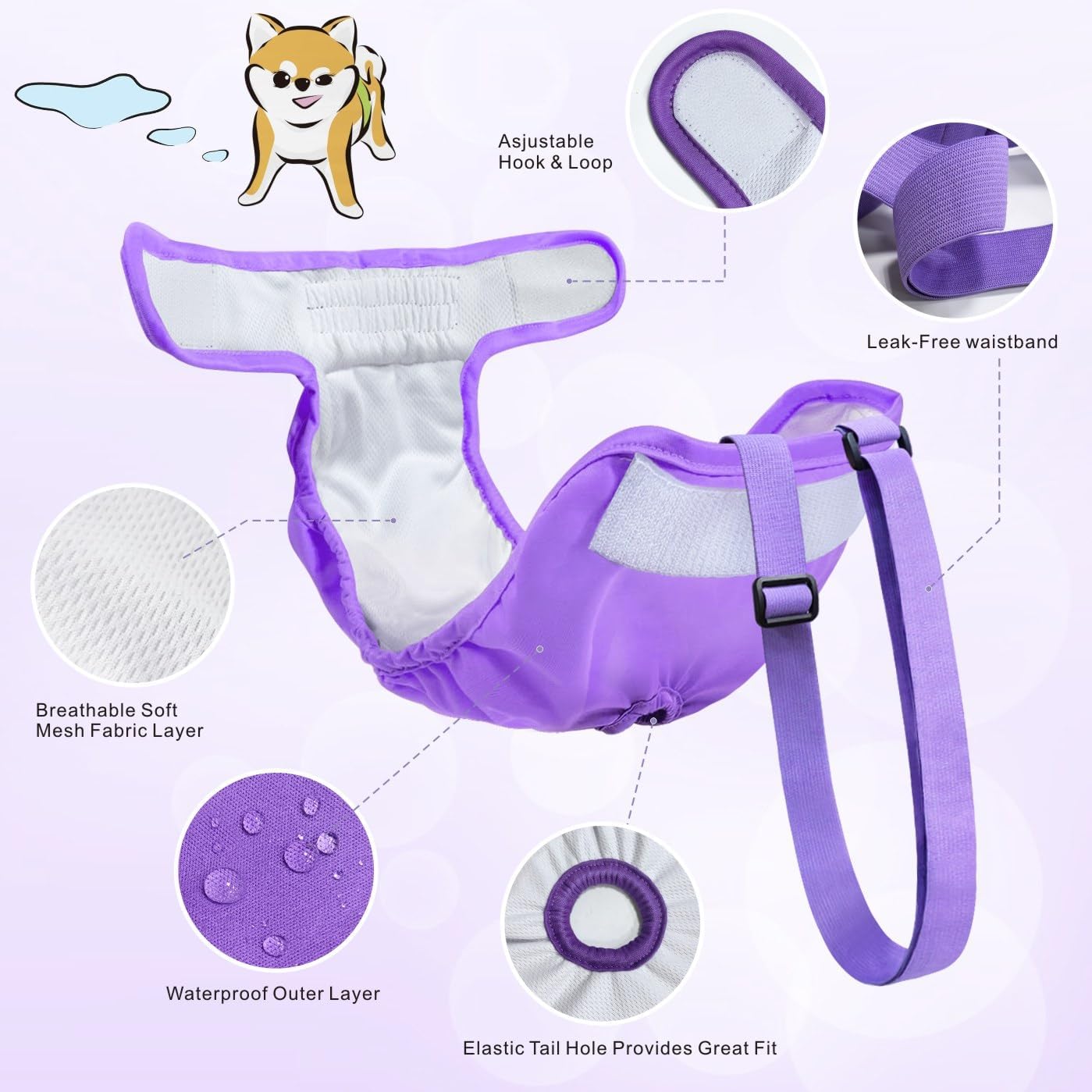 Idepet Female Dog Diapers with Suspender 3 Pack Washable Reusable Doggie Diapers for Small Medium Female Dog in Heat Period Cycle Urinary Incontinence Training, Black+Red+Purple S