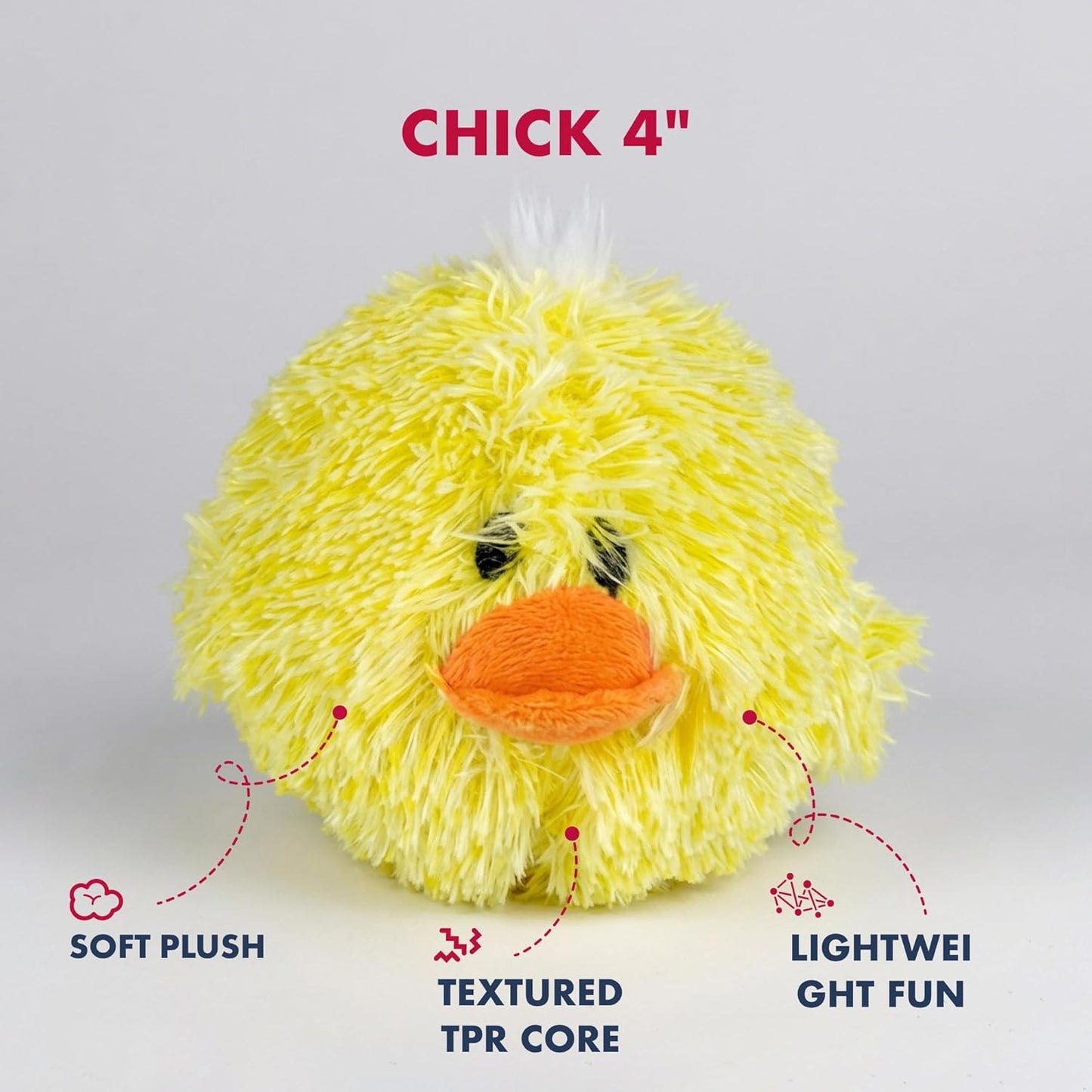 Pet Lou Chick and Frog EZ Squeaky Ball Dog Plush Toy, Twin Pack (4"), Durable Plush Dog Squeaker Toys, Stuffing-Free Pet Supplies for Small & Medium Dogs, Yellow