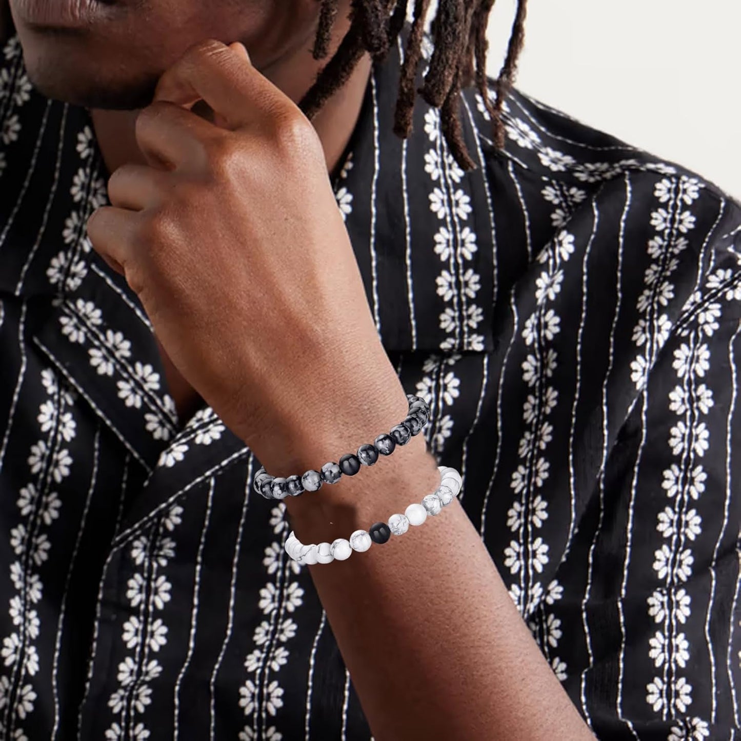 RANKEEF Tiger Eye Bracelet For Men 8MM Natural Stone Stretch Adjustable Black Crystal Beaded Bracelet for Men Women Gifts