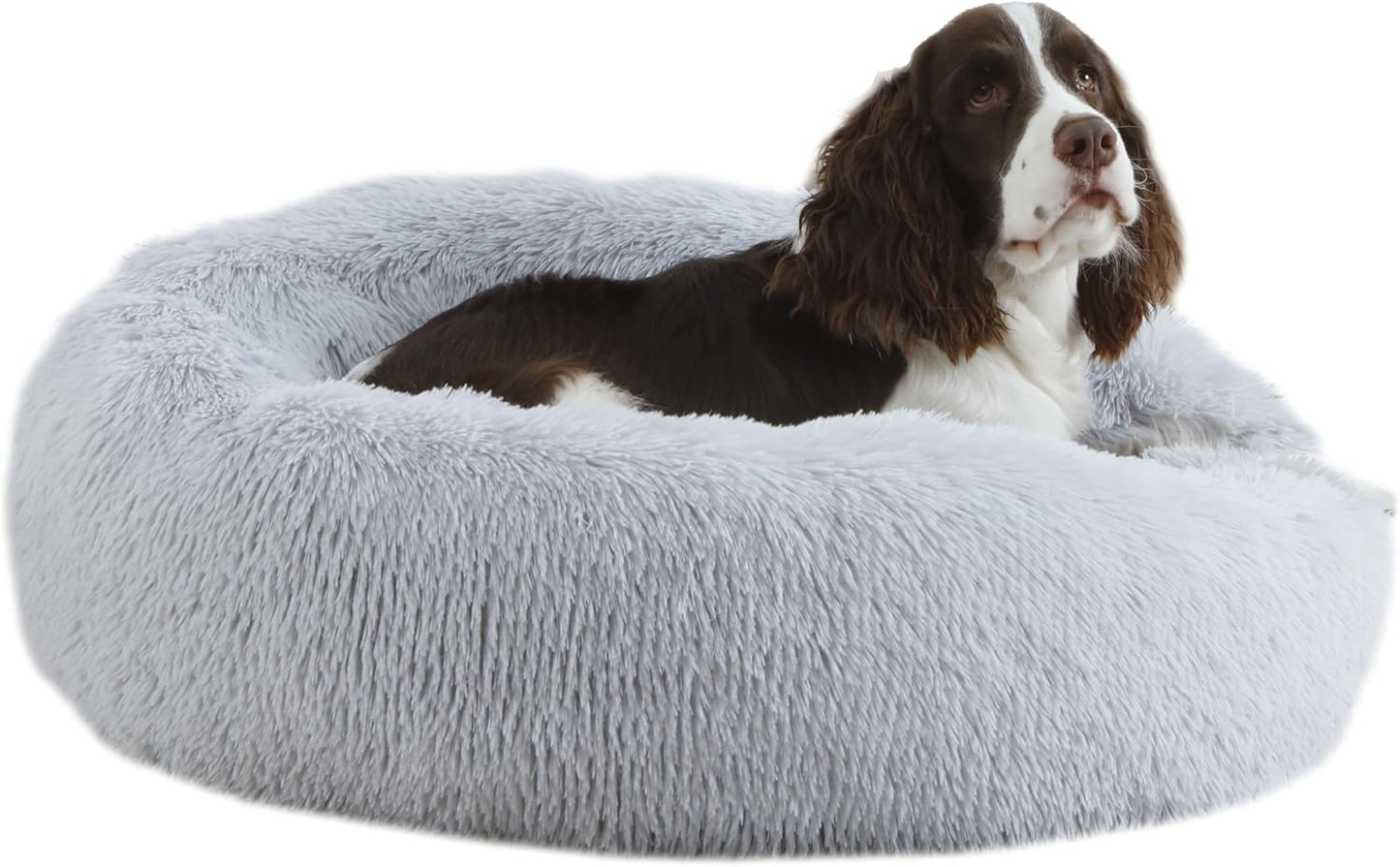 Calming Dog Bed Medium Size Dogs,30'' inch Plush Anti-Anxiety Donut Dog Bed for Medium Large Dogs, Warming Cozy Round Cuddler Nest Pet Bed, Grey