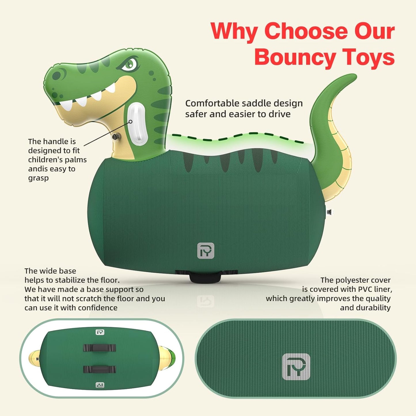 POVYRE Kids Boys Outdoor Toys, 2 PCS Giant Inflatable Dinosaur Bull Toys Bouncy Hopper with Pump, Ride-on Jumping Animal for Indoor Outdoor Play, 220 lbs Capacity, Gift for Ages 5+