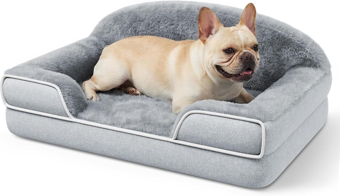 Orthopedic Dog Bed 30 x 20 Inch for Small Medium Dogs Waterproof Memory Foam Dog Bed with Sides Washable Removable Cover Non Slip Pet Bed Light Grey