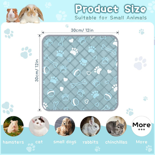 6 Packs Washable Guinea Pig Cage Liners with Paw Print & Cute Design, Waterproof Small Animal Pee Pads, Reusable Absorbent Bedding, Anti-Slip Cage Mats for Guinea Pig Bunny Rabbit Hamster (12x12in)