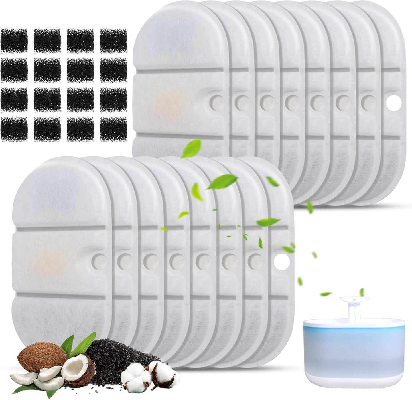 Cat Water Fountain Replacement Filters Compatible with PETLIBRO PLWF002-71oz/2.1L Capsule Pet Fountain, Dog Dispenser Replacement Filter Set with Sponges