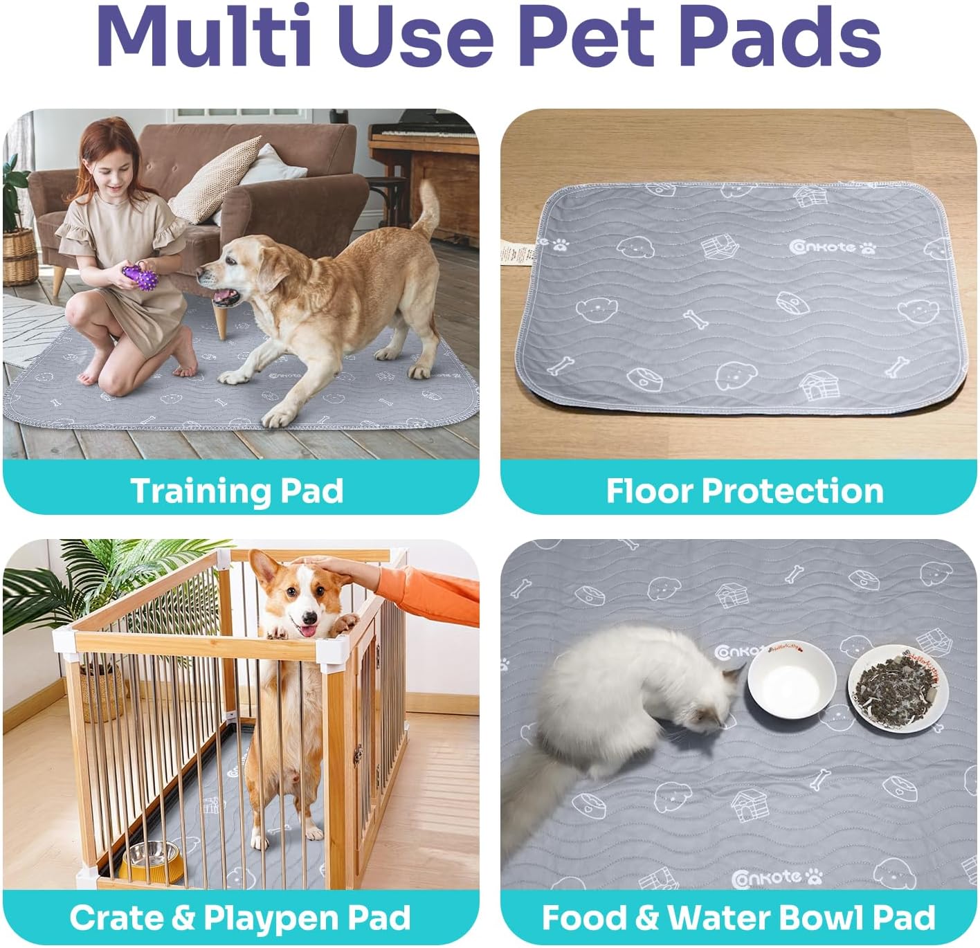2 Pack Puppy Pee Pads Heavy Absorbency Washable for Dogs, Reusable Pee Pads Prevent Leakage Non-Slip, Waterproof Pet Training Pads for Puppy Playpen, Crate, Whelping Box, 18"x24"