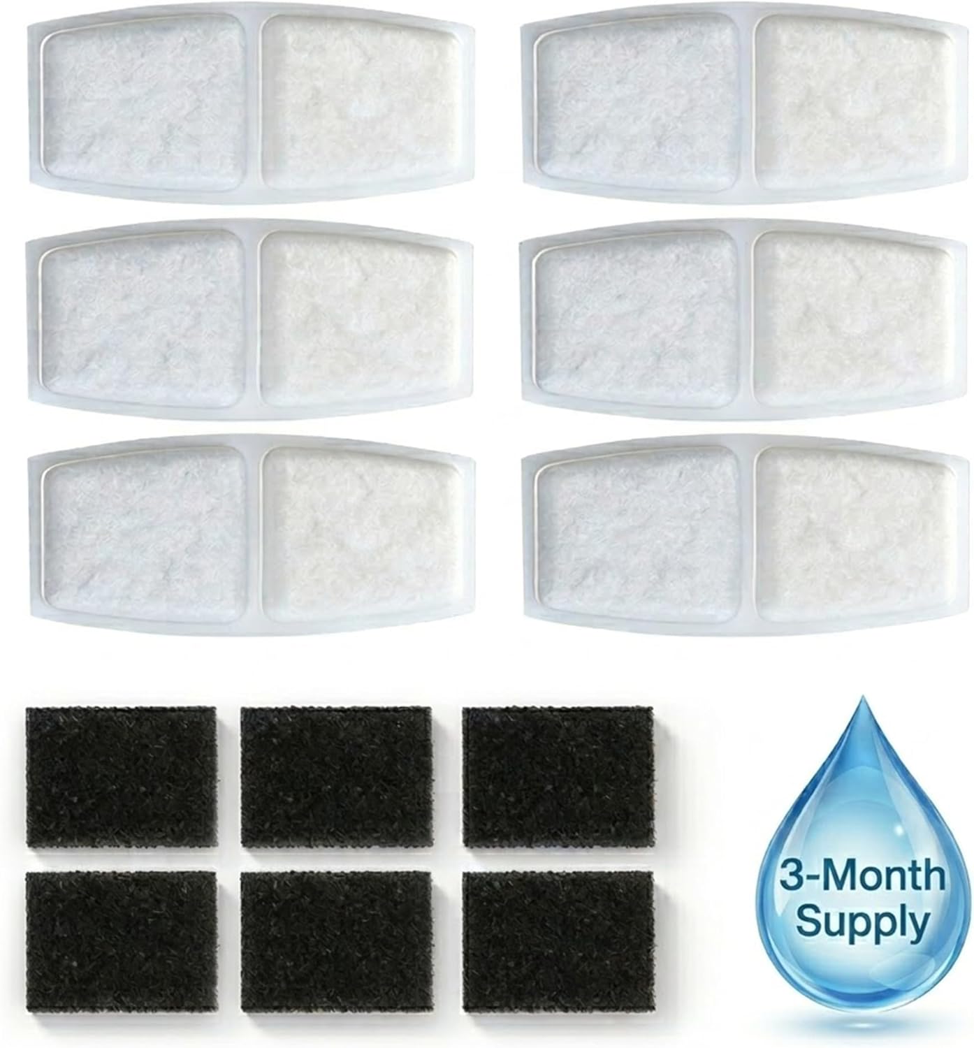 Cat Water Fountain Filters, 6 Pack Replacement Filters + 6 Pump Sponges, 4-Layer Filtration System with Activated Carbon & Resin, Compatible with Levipets Pet Fountain, 3 Month Supply