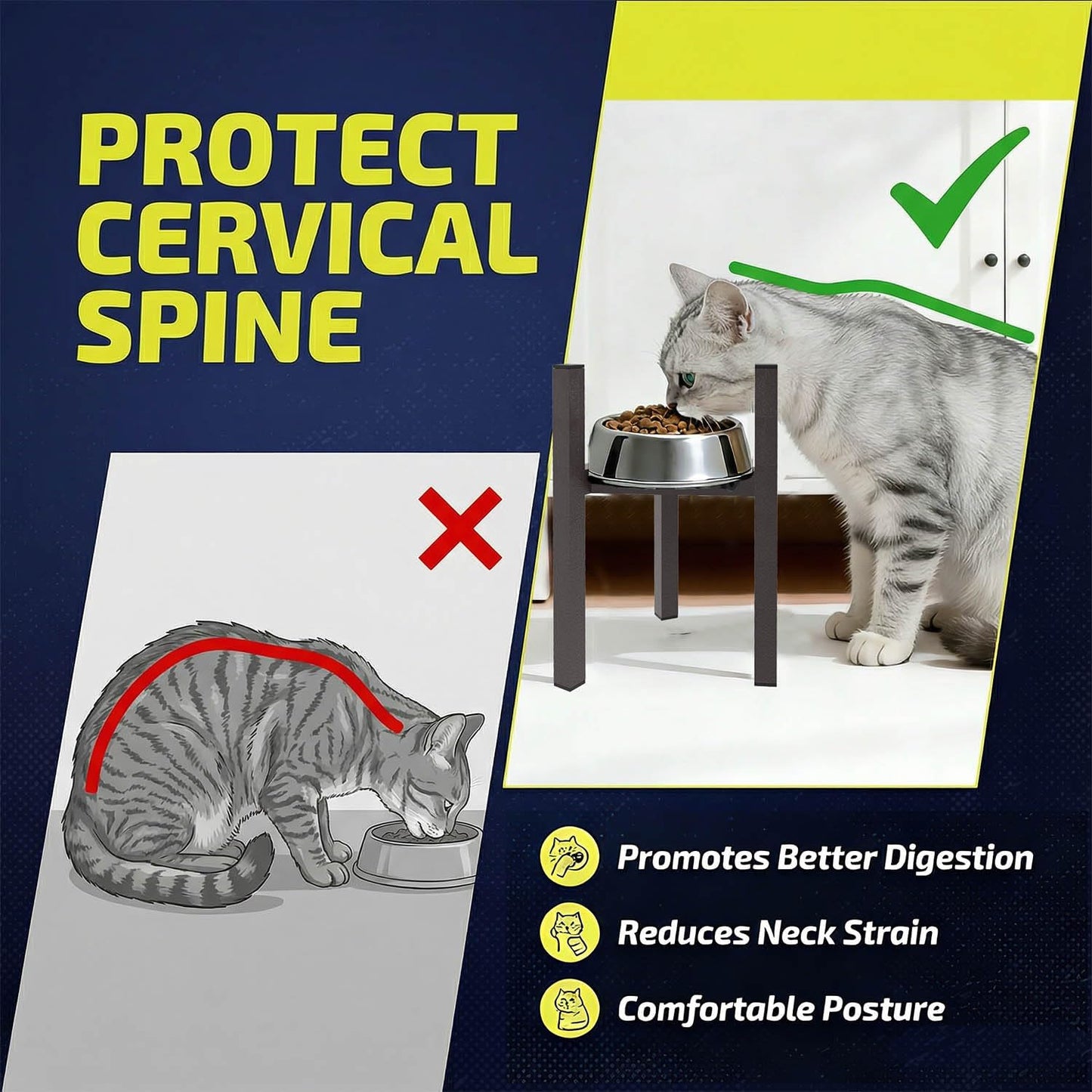 Elevated Cat Bowl Stand Good for Senior Cats Digestion Arthritis Relief - Adjustable Metal Feeder Riser, Fits 5.1-7.45” Round Bowls (No Bowls)(Shiny Coffee)