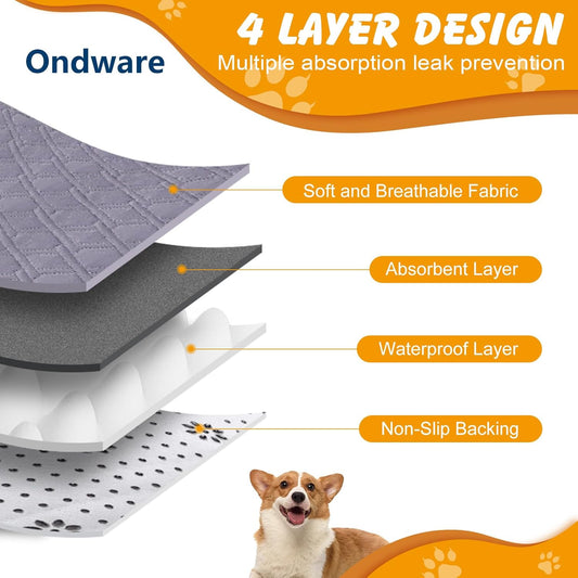 24x18 in Washable Pee Pads for Dogs,2 Pack Reusable Puppy Pads,Waterproof Non-Slip Pet Pee Pads ,4 Layer Design Pet Training Pads for Dogs, Cats, Bunny(Grey