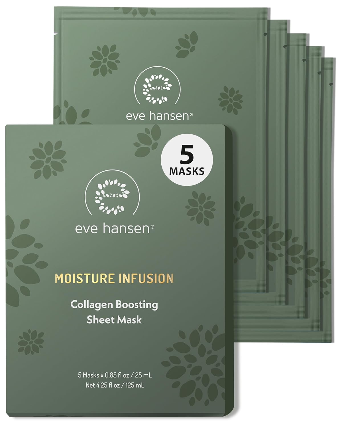 Eve Hansen Collagen Sheet Mask (5 Pack) – Hydrating Face Masks Skincare with Hyaluronic Acid – Plumping Firming Facial Sheet Mask for Mature & Dry Skin – Vegan