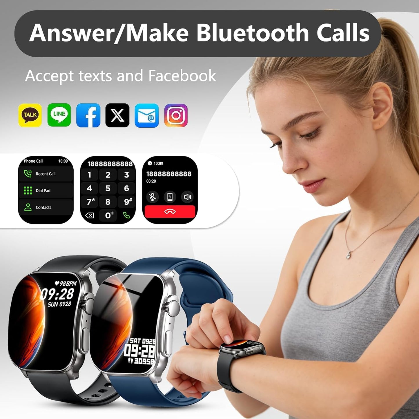 Smart Watch for Men, 2.01" AMOLED Curved Display Fitness Tracker with Answer/Make Calls, 100+ Sport Modes, Fitness Watch with 24/7 Heart Rate/Sleep Monitor/Pedometer, IP68 Waterproof, for Android iOS