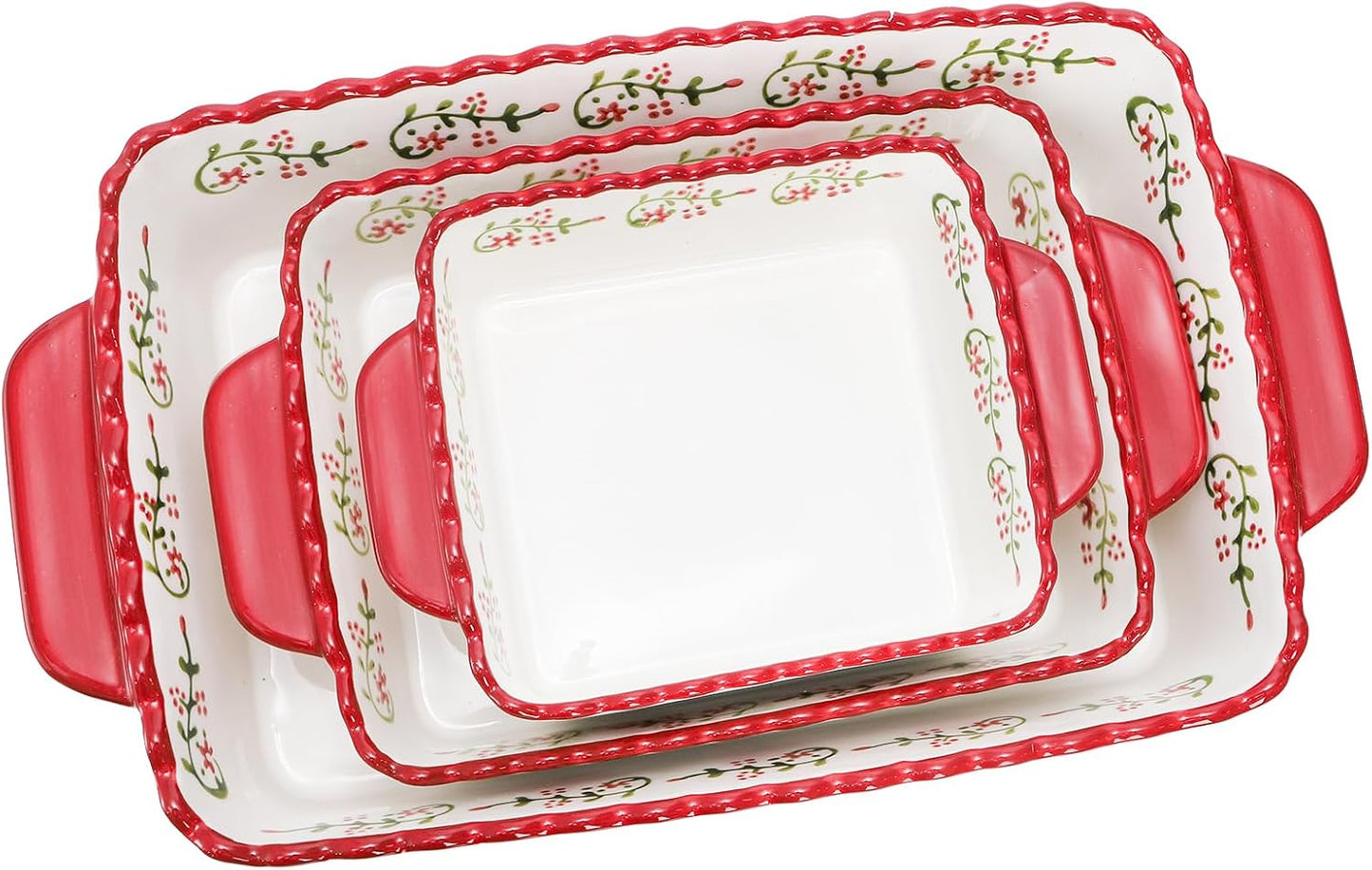 Coloch 3 Pack Ceramic Baking Dishes, Rectangular Bakeware Set Hand-painted Lasagna Pan Porcelain Serving Bakeware for Pasta, Chicken, Kitchen, Banquet, Microwave and Dishwasher Safe