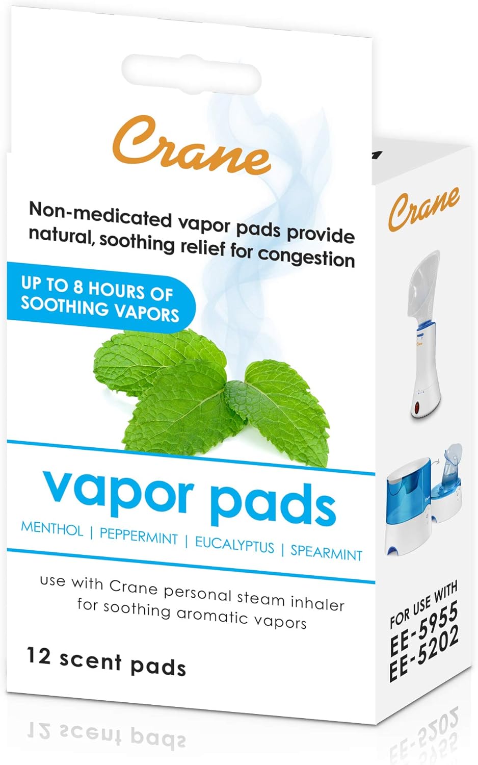 Crane Menthol-Eucalyptus Universal Vapor Pads, 12 Pack, for use Droplets, Corded Inhaler, Warm Mist humidifier