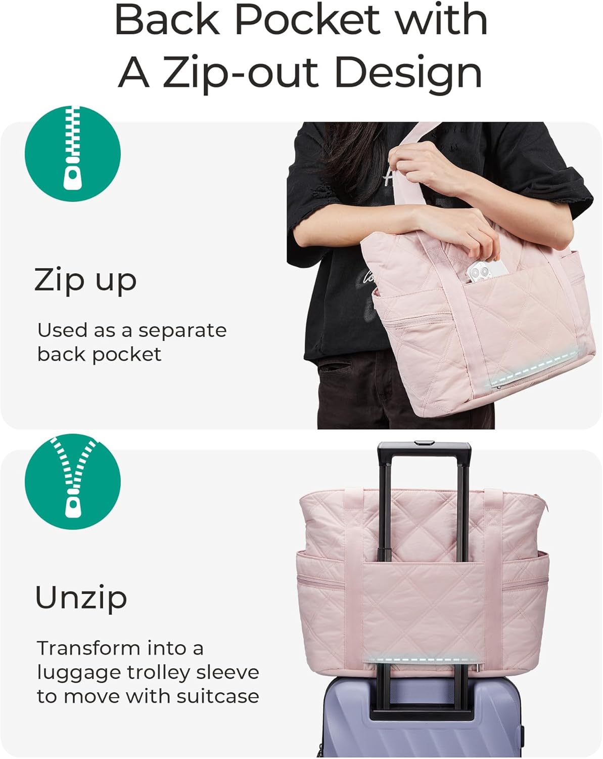 BAGSMART Crush Tote Bag for Women, 20L Puffer Work Tote with Zipper, Travel Essentials Quilted Nurse Hospital Bag