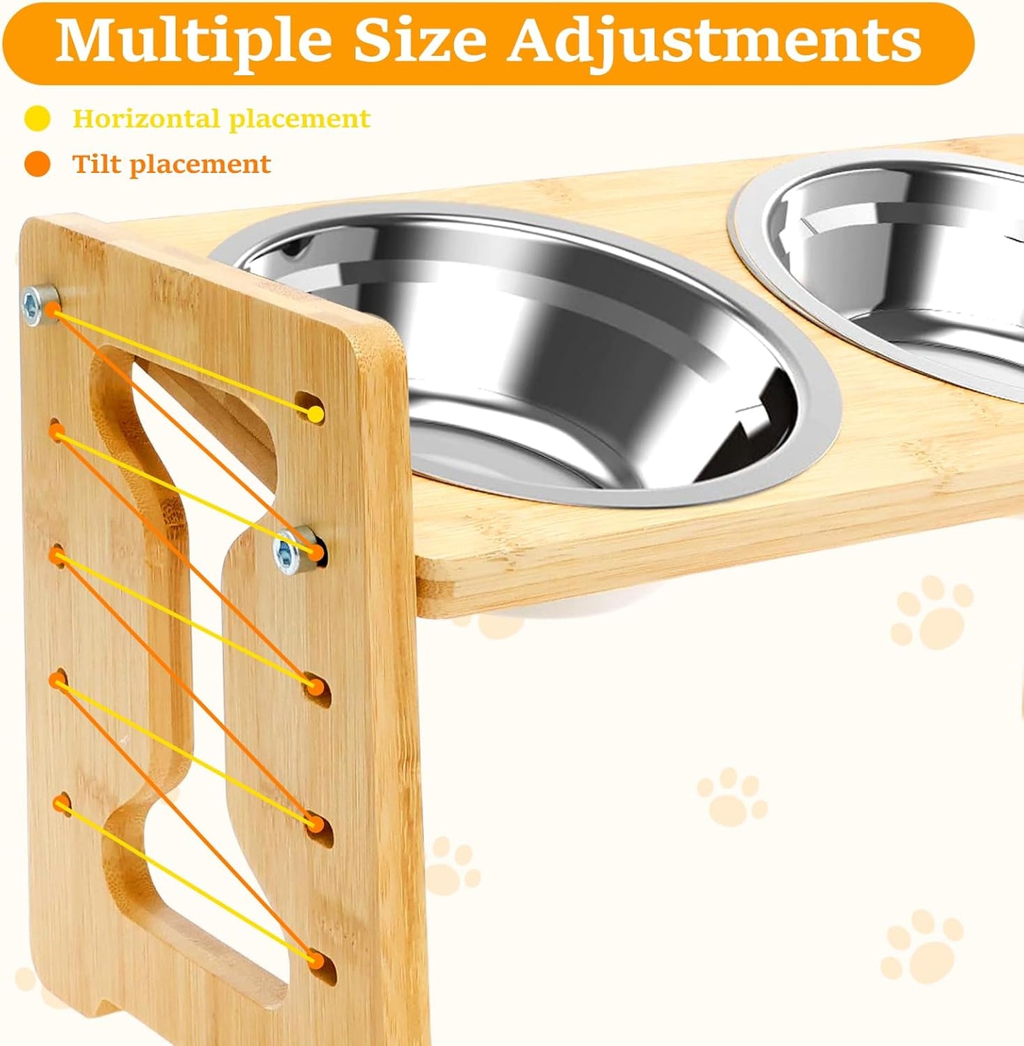 Elevated Dog Bowls - Flexible Adjustable Dog Bowl Stand for Small Medium Dogs & Cats | 6'' Diameter Double Bowls & Non-Slip Foot Pads & Removable Stand
