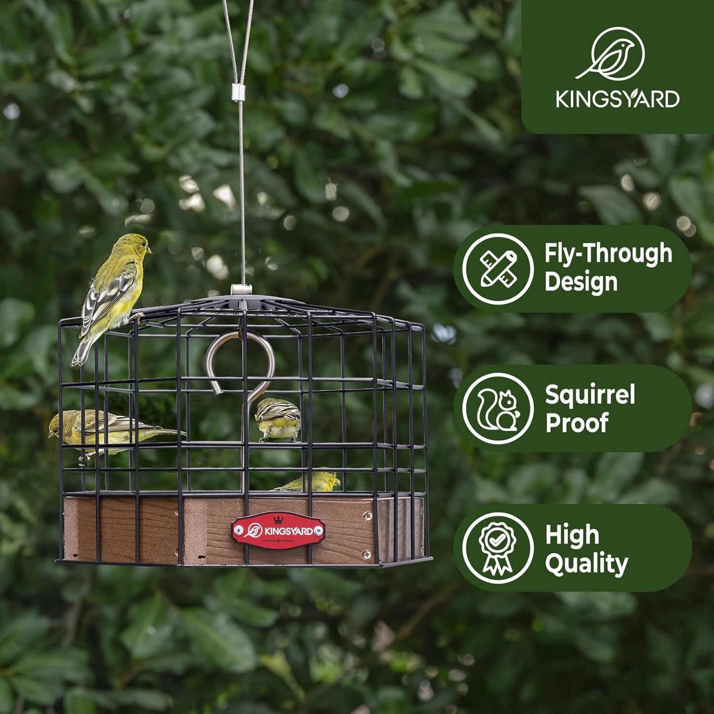 Kingsyard Squirrel Proof Platform Bird Feeders for Outdoor Hanging, 10" Wide Metal Caged Bird Feeder for Small Wildbirds Finches, Recycled Plastic Feeding Platform with Metal Seed Tray, Brown