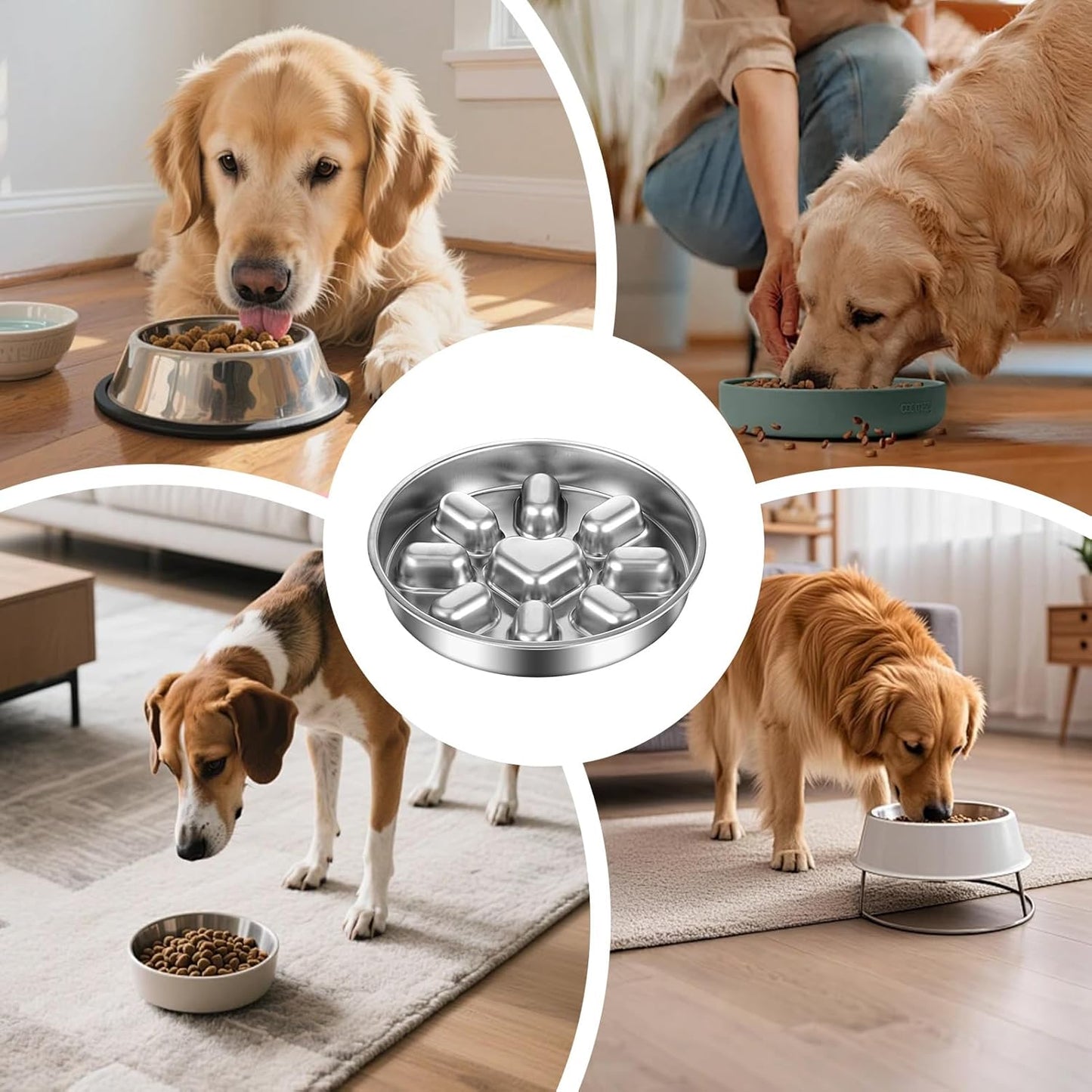 Feeder Dog Bowl, Anti Choking Dish, Stainless Steel Dog Dish with Non Slip Base, Feeding Bowls with Raised Maze Design, Pet Accessories, Pets Bowl for Medium Breed Fast Eater Daily Use