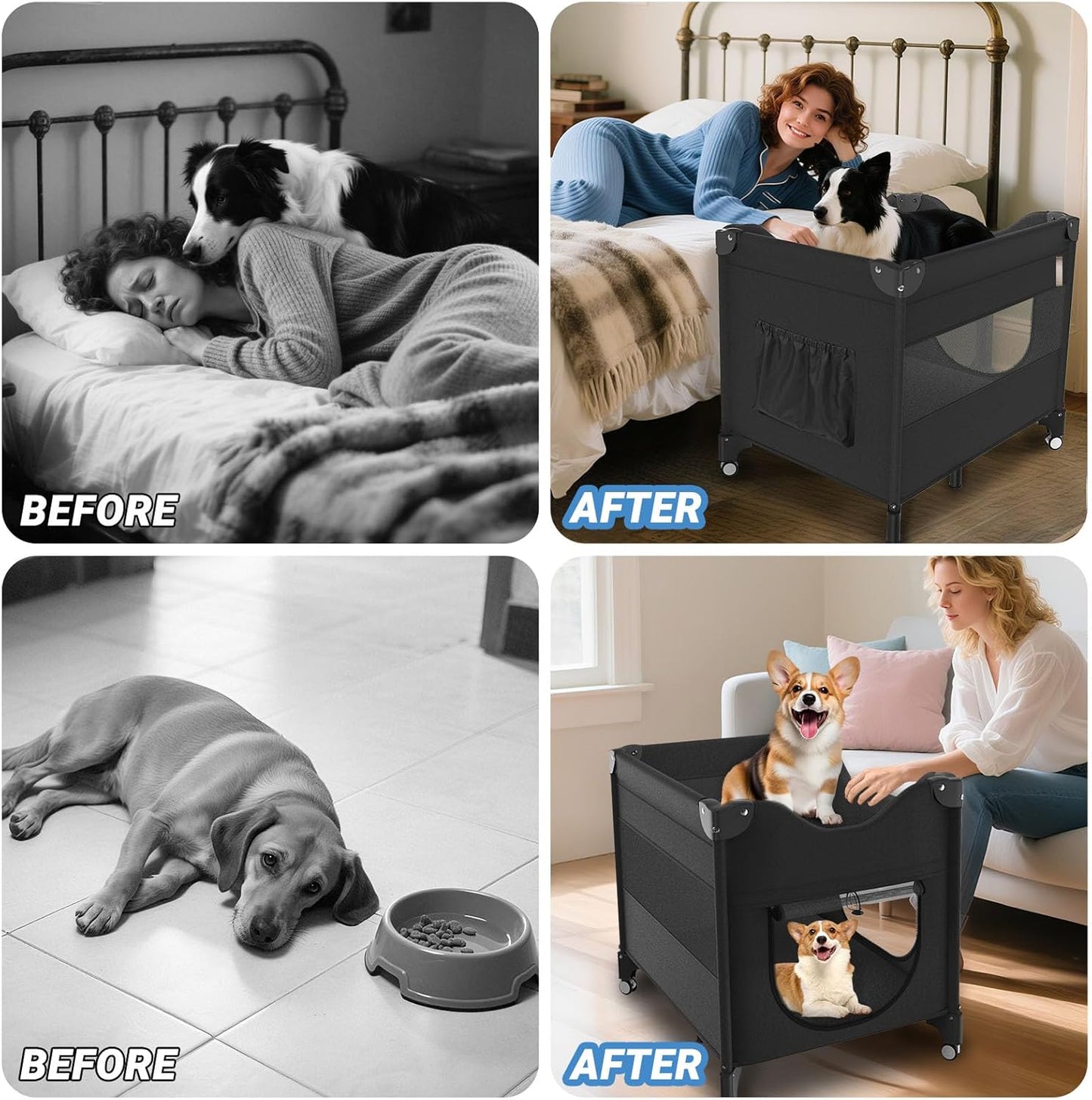 Upgraded Dog Bunk Bed, Portable Bedside Lounge Pet Bed, Dog Beds Attachment to Human Bed, Bedside Dogs Bed for Small, Medium Cats & Dogs, Pet Window Perch- Black