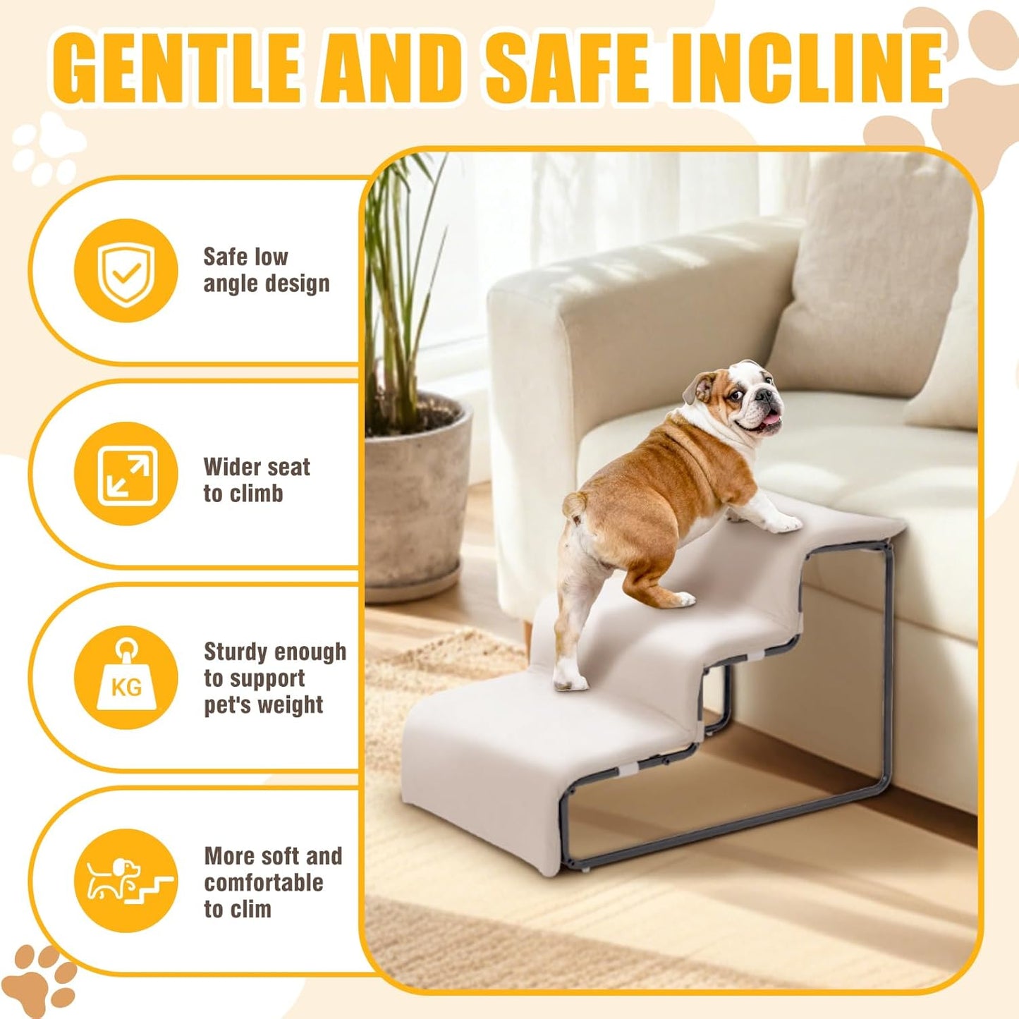 3-Step Pet Stairs with Soft Cushions for Small & Medium Pets Easy Climbing to Bed, Chair, Sofa, Windowsill Sturdy & Safe Design (Pet Stairs Only)