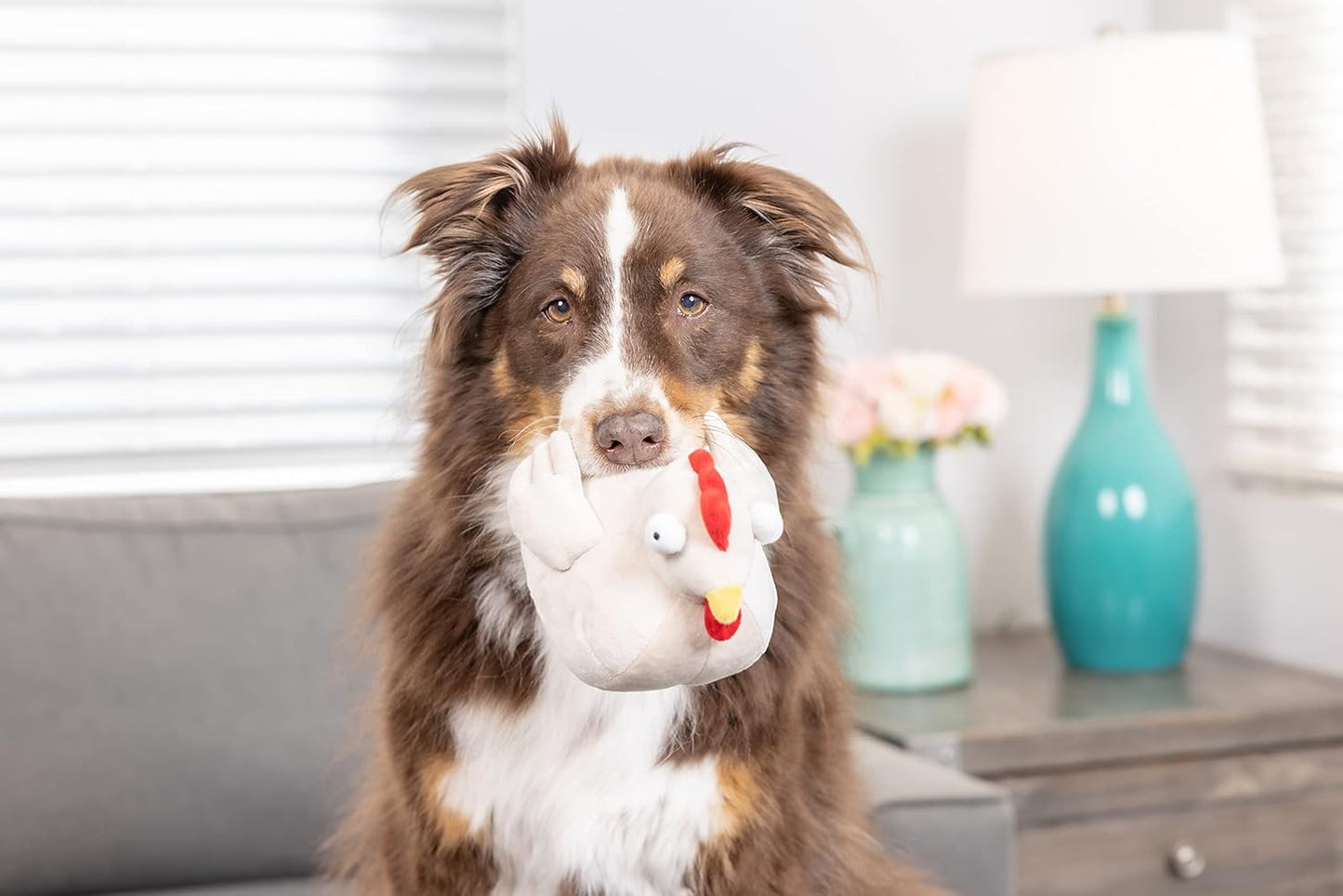 Downtown Pet Supply 2 in 1 Stuffed Plush Chicken Toy - Tearable With Durable Light Up Squeaker Inside for Medium and Large Dogs - Chew Toys for Aggressive Chewers