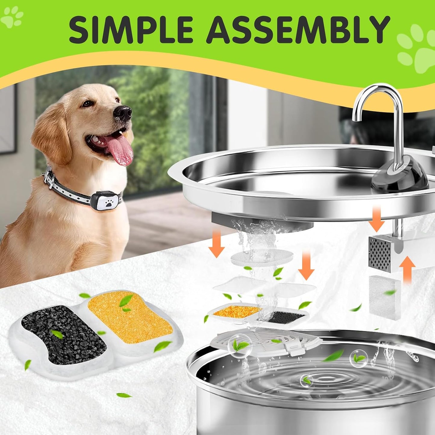 16 Packs Replacement Filters Compatible with Oneisall Dogs Water Fountain - Triple Filtration Filters for Oneisall 7L/230oz/1.8G Stainless Steel Pet Fountain PWF-002