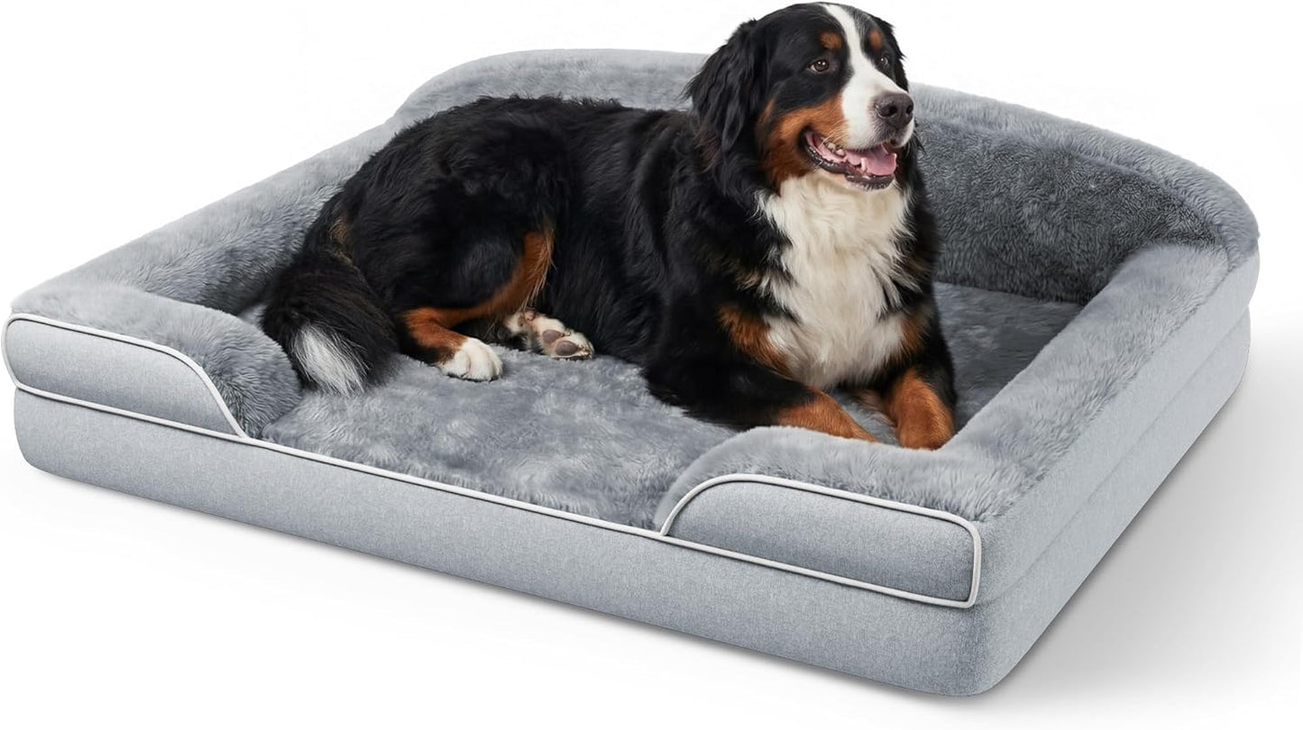 Orthopedic Dog Bed for Giant Breeds & Multiple Dogs, 53 x 42 Inch Waterproof Memory Foam XXXL Super Jumbo Dog Bed with Sides, Washable Removable Cover, Dark Grey