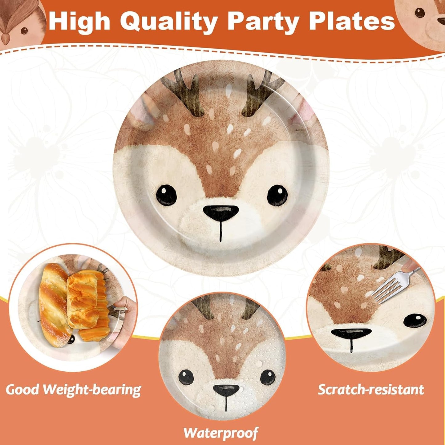 60Pcs Woodland Party Paper Plates for Animal Party Decorations 7In Woodland Creatures Dessert Plates Disposable Tableware Dinnerware Set for Baby Shower Birthday Forest Animal Themed Party Supplies