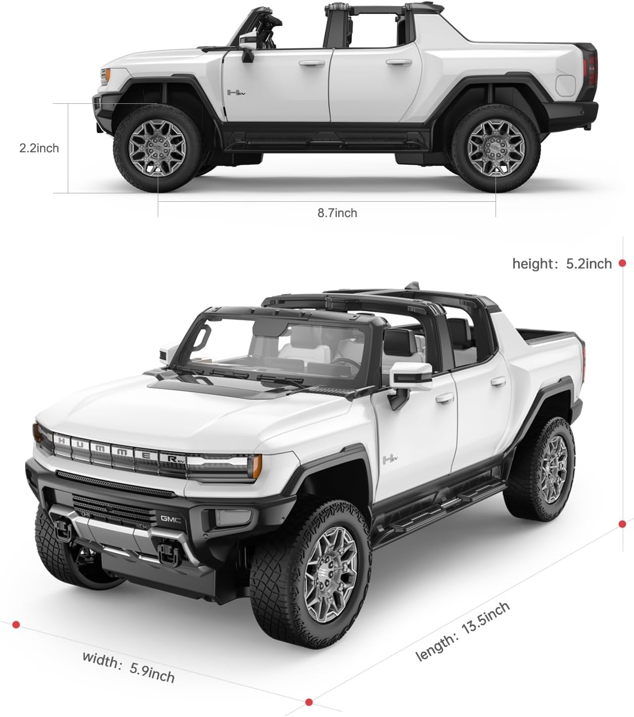 RASTAR Remote Control Car 1/16 Scale GMC Hummer EV Pickup RC Car, Electric Off-Road Monster, RC Hummer Truck for Kids Boys, White 2.4G