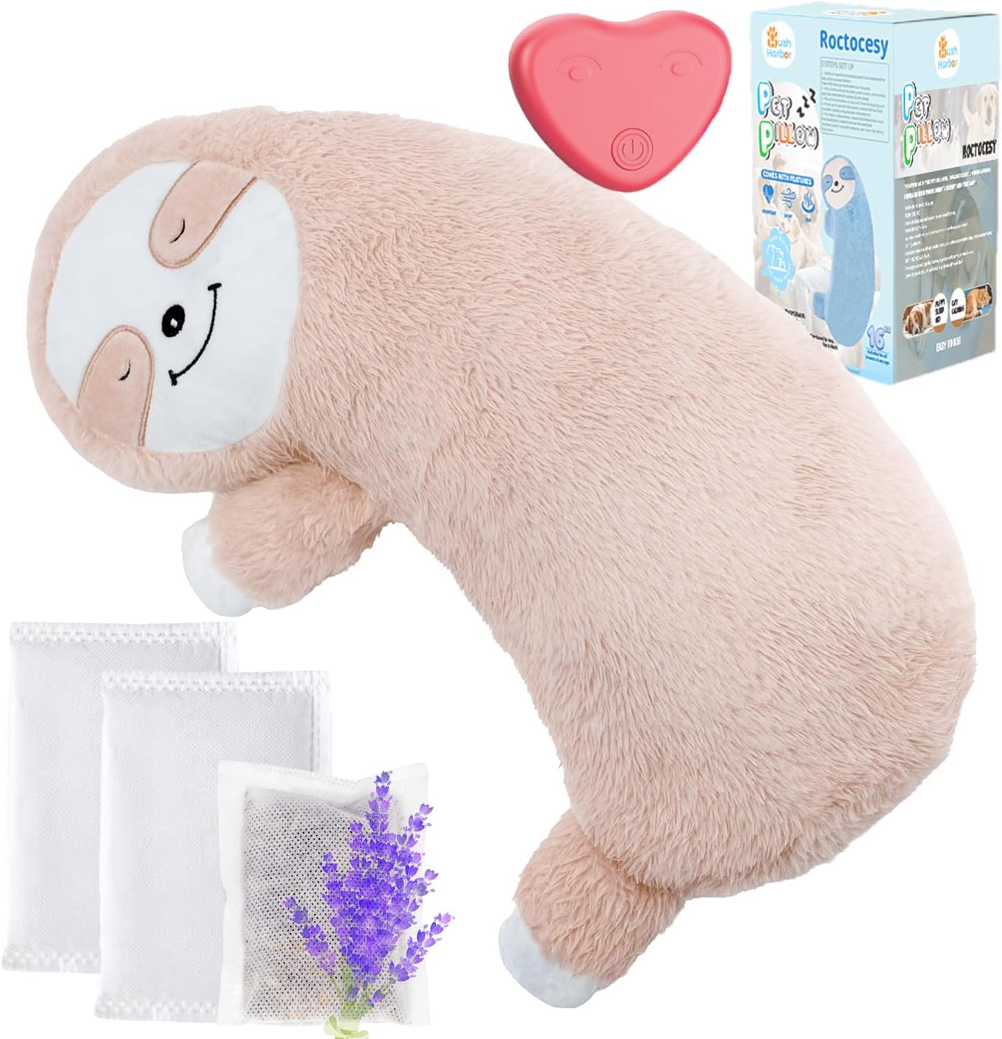 HushHarbor Puppy Heartbeat Toy Pillow, Anxiety Relief Sleep Aid, Sloth-Shaped Protects Neck Dog Plush Toys,Cat Neck Pillow & Pet Calming