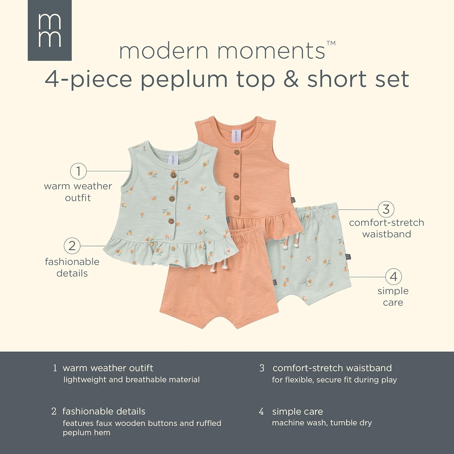 Modern Moments by Gerber Baby Girls' 4-pack Peplum Top & Short Set
