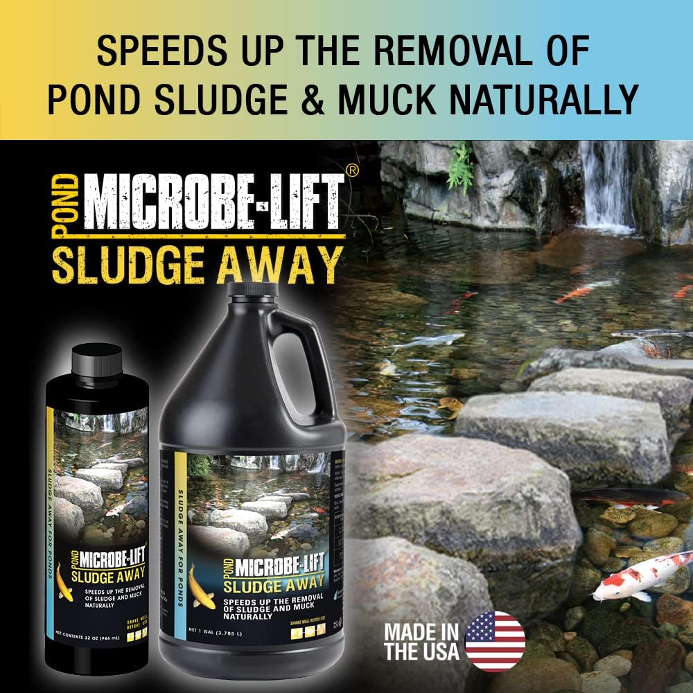 MICROBE-LIFT Sludge-Away Pond and Outdoor Water Garden Sludge Remover, Safe for Live Koi Fish, Plant Life, and Décor (32 Ounces)