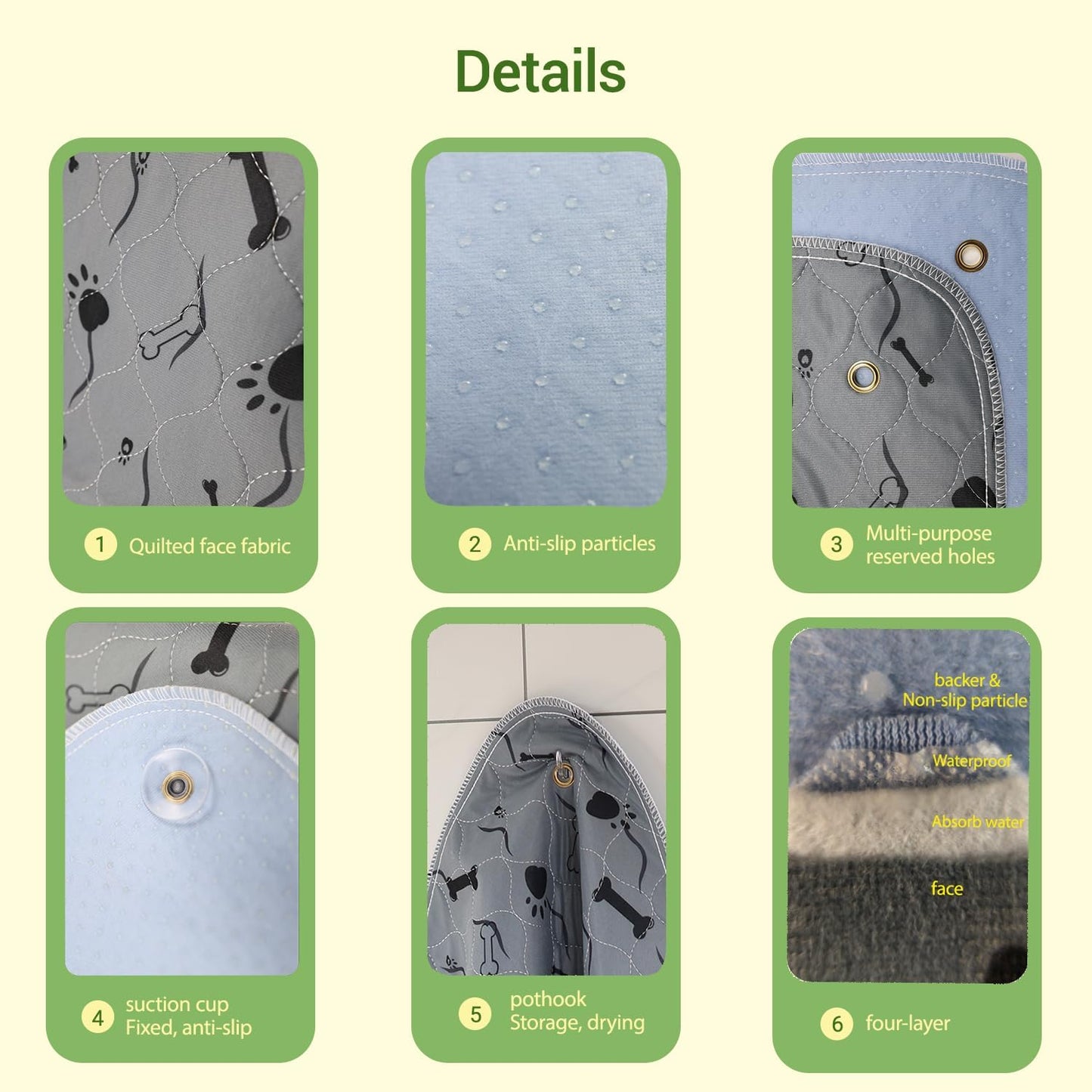 Washable Dog Pee Pad, Heavy Absorbency,Gray, Pack of 2, Waterproof Bed Pads, Puppy Training, Reusable Pet Training Mat