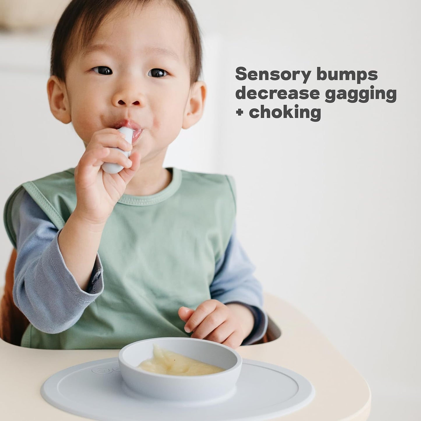 ezpz Tiny Spoon (2 Pack in Sage) - 6 Months+ - 100% Silicone Spoon for Baby Led Weaning + Purees - Designed by a Pediatric Feeding Specialist - Shower Essentials & Gifts