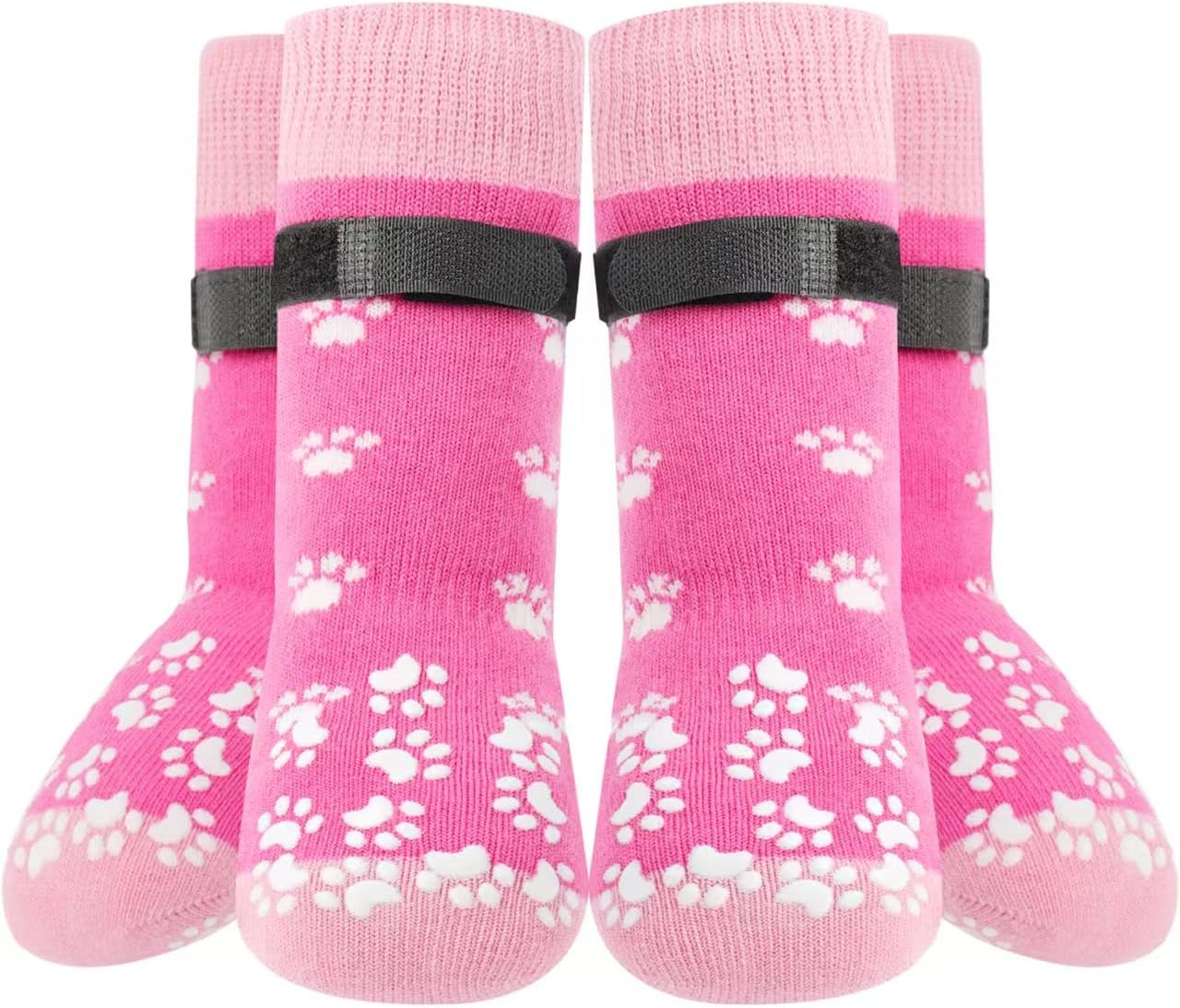 Non-Slip Dog Socks Prevent Licking Paws,Socks for Senior Dogs Walk on Hardwood Floor,Dog Grippers with Strong Traction,Dog Essentials,Pink 2 Pairs,L
