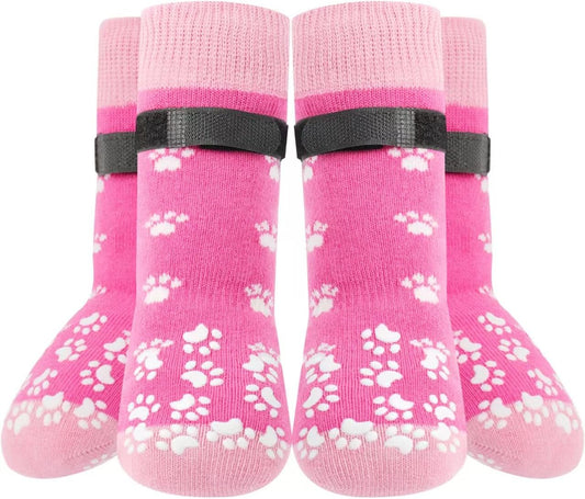 Non-Slip Dog Socks Prevent Licking Paws,Socks for Senior Dogs Walk on Hardwood Floor,Dog Grippers with Strong Traction,Dog Essentials,Pink 2 Pairs,L