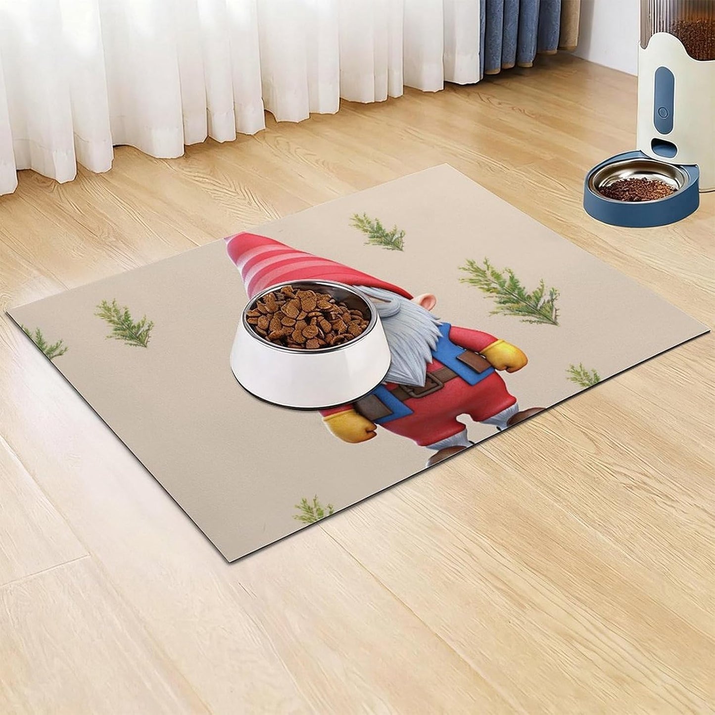 Dog Food Mat Pet Leather Tablecloth Cute Gnome Pet Feeding Mat Anti-Slip Dog Bowl Mats Absorbent Pet Placemats for Dogs Protect Floor Dogs Pad for Food and Water