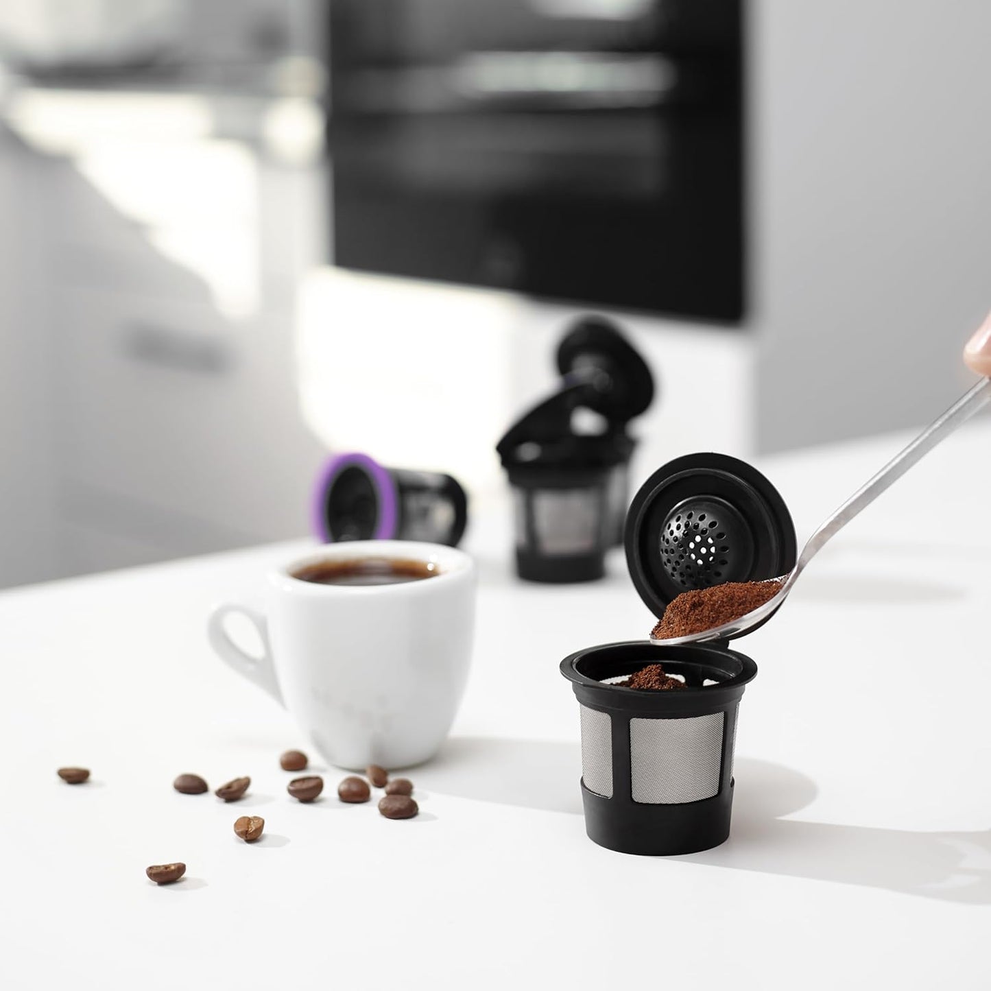4 Black Reusable K Cups for Keurig Coffee Makers - Compatible with Keurig K-Classic, K-Select, K-Duo, K-Elite, K-Latte and K-Café
