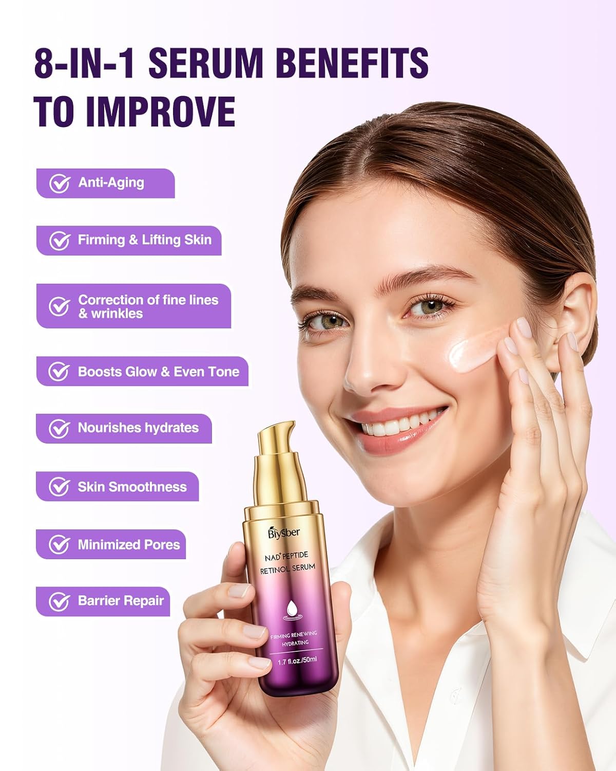 NAD+ Retinol Collagen Serum for Face: Anti-Aging Peptide Serum, Tightens Skin, Reduces Wrinkles & Fine Lines, Hydrating Serum for Radiant Glow 1.7 fl.oz