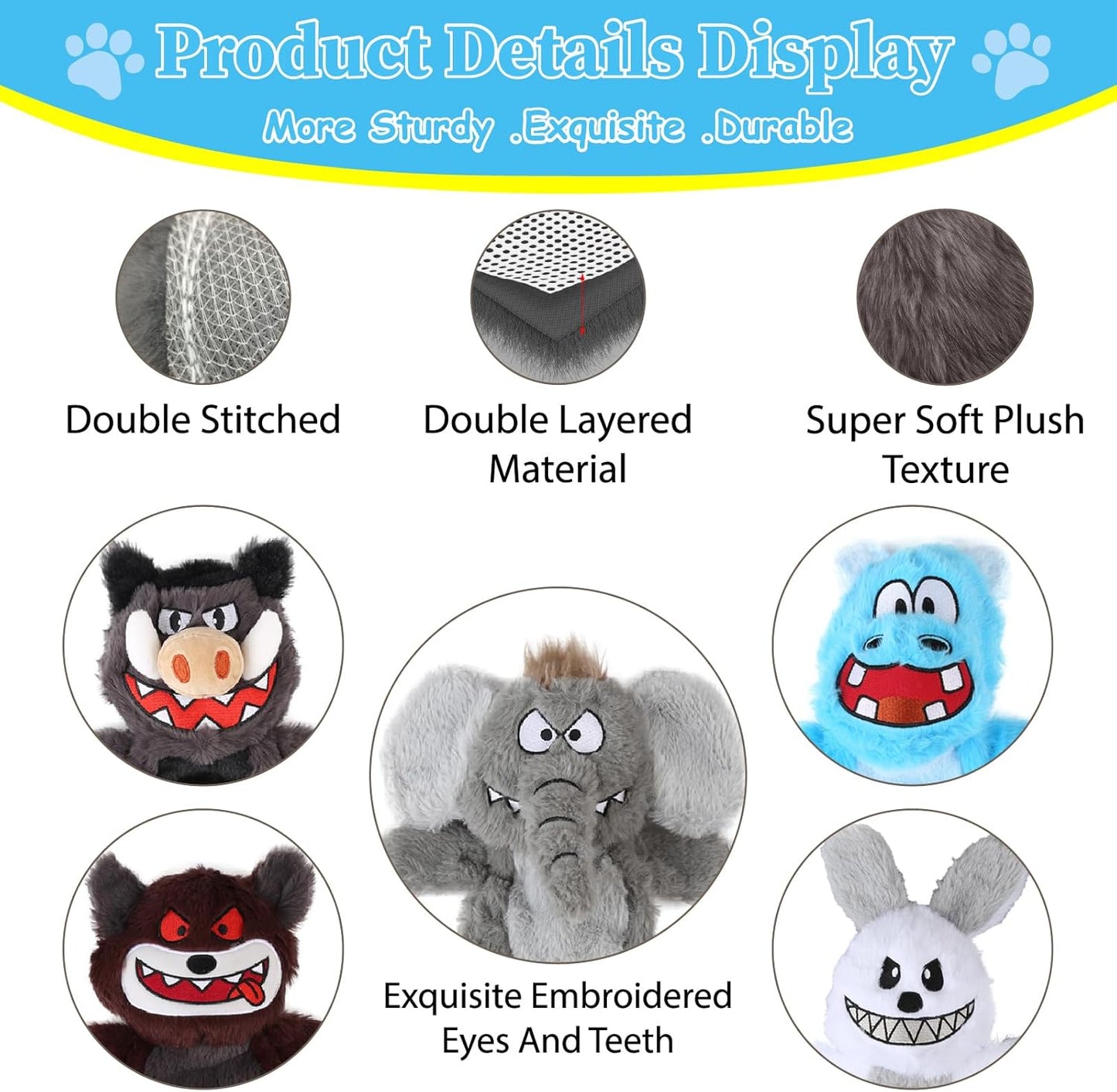 Bzonsmart Dog Squeaky Toys.Tough Plush Chew Toys Bundle for Small Medium Large Breed Chewer.Interactive Dog Toys to Keep Them Busy .Durable Anti-Boredom Dog Toys for Teething Chewing Playing Training