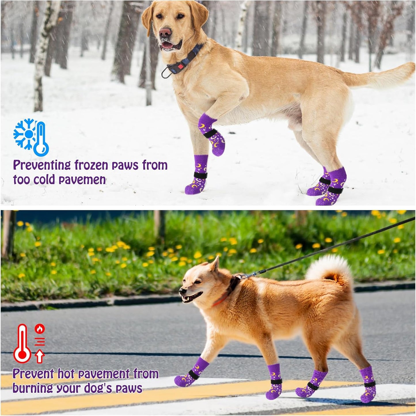 SCENEREAL Anti Slip Dog Socks to Prevent Licking Paws for Hardwood Floors, Double Sides Dog Shoes Boots & Paw Protectors for Hot/Cold Pavement, Dog Grippy Booties for Small Medium Large Senior Dogs