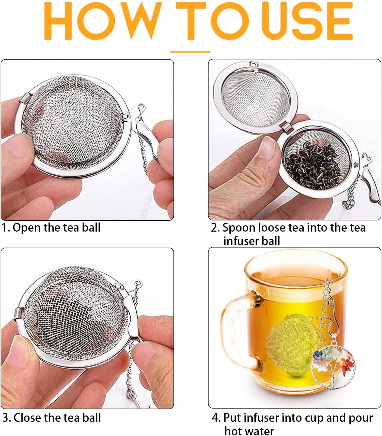 7 Chakra Healing Crystal Tea Infuser Set - Reiki Quartz Gemstone Wire Wrapped Crescent Moon & Tree of Life Pendants, Stainless Steel Loose Leaf Tea Steeper