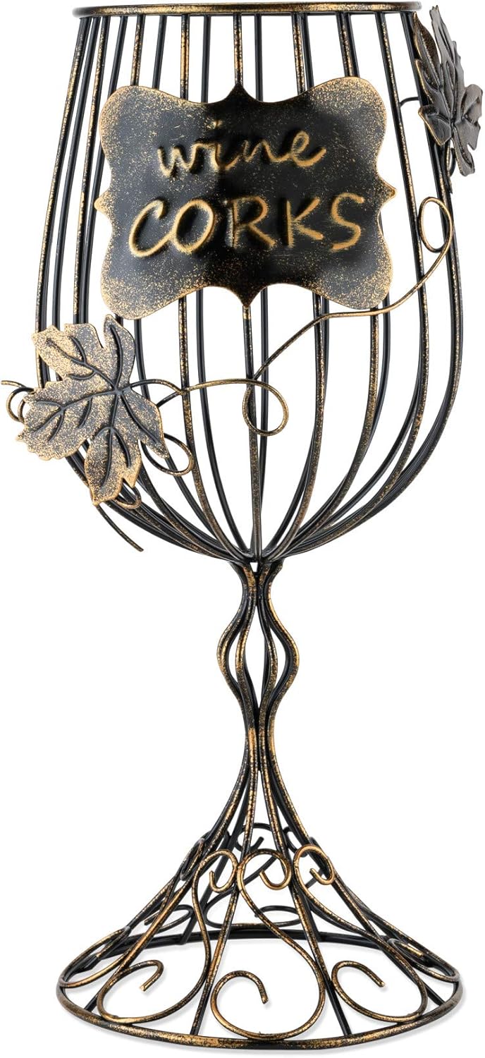 True Wine Glass Cork Holder, Decorative Wine Cork Storage and Decor, Set of 1, Rustic Bronze Finish