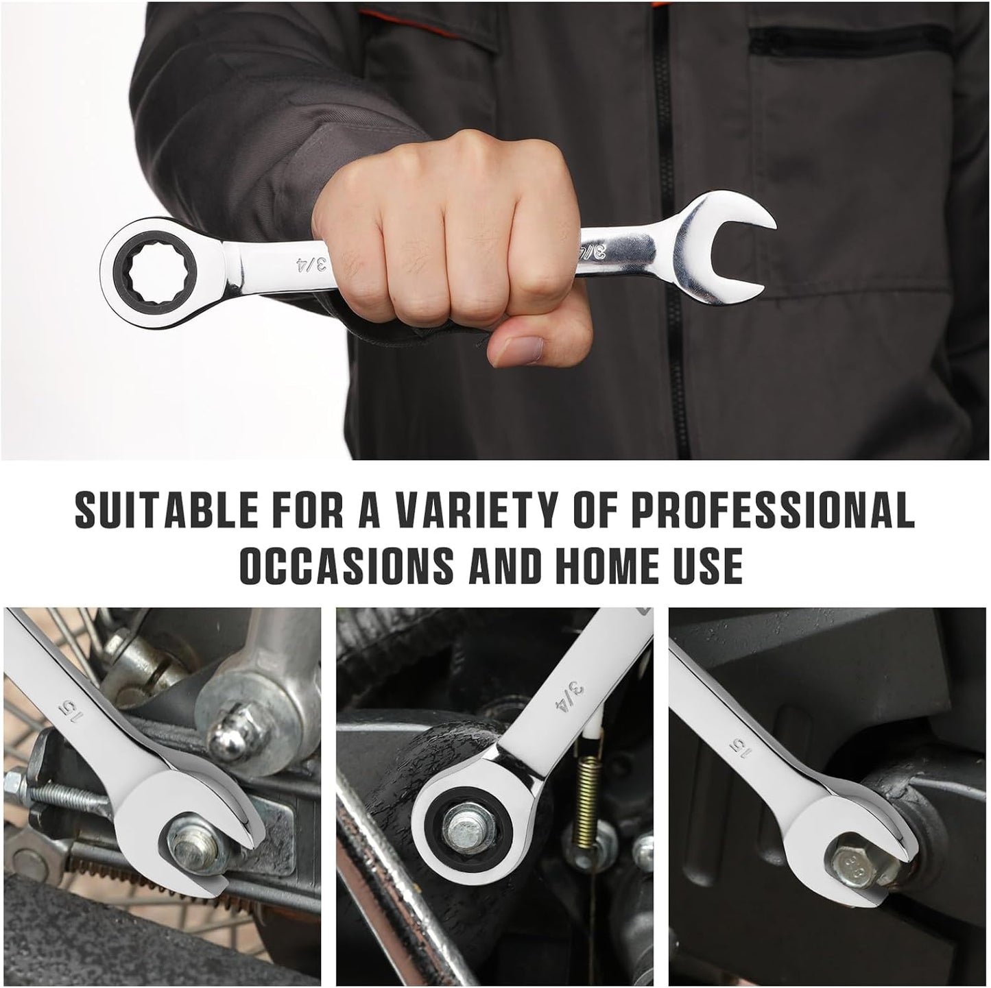 Ratcheting Wrench Set, Combination Wrench Set, 22-Piece SAE & Metric and Standard, 72Th Long Open End, 1/4" to 3/4" & 6-18mm, Organizer With Roll Up Pouch, CR-V Socket Mechanic Hand Tools Sets