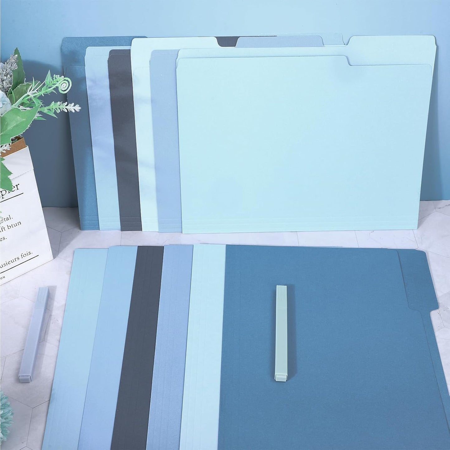 Whaline 24 Pack Dusty Blue File Folders Letter Size 6 Colors Gradient Blue File Pockets with 1/3 Cut Tab for Home Office Classroom Supplies, 8.9 x 11.6 Inch